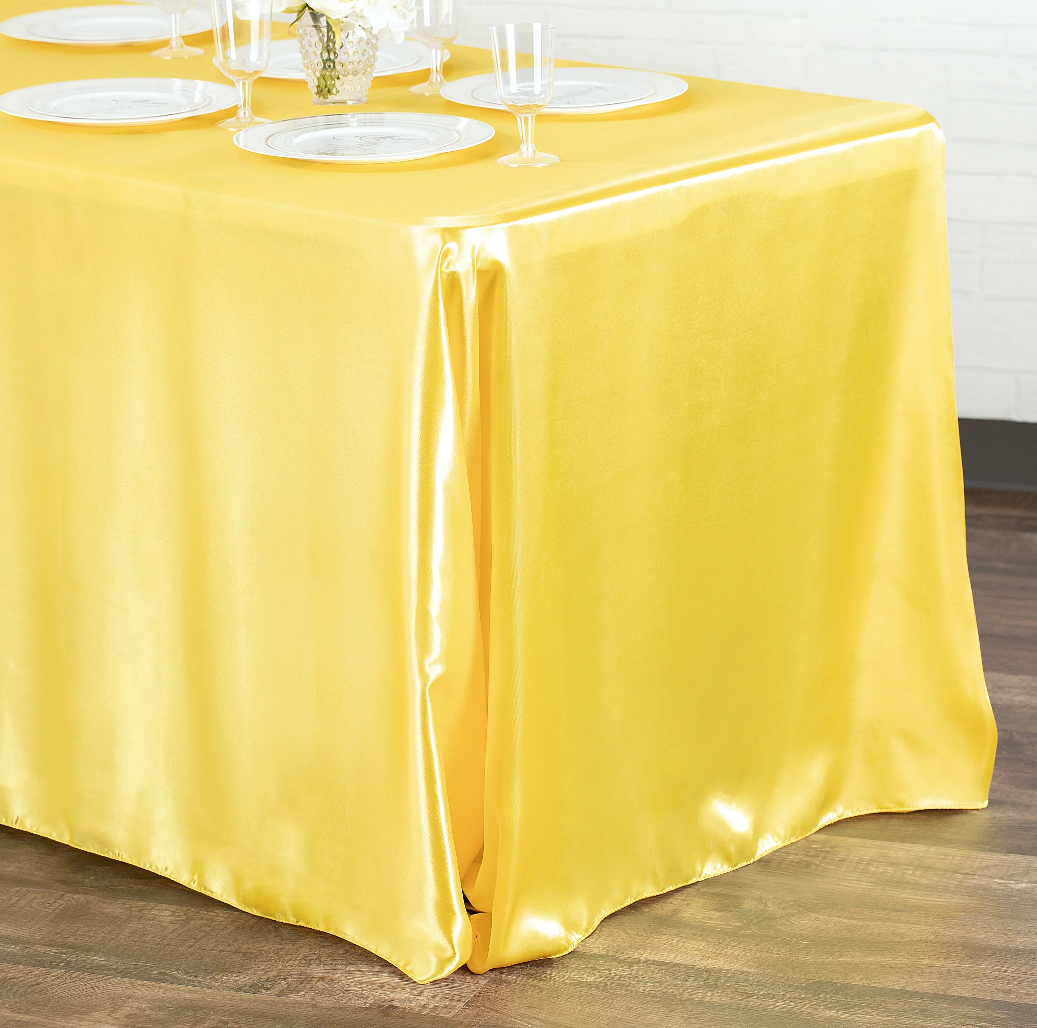 Satin Rectangular 90"x132" Tablecloth - Canary Yellow (Bright Yellow) - Image 2