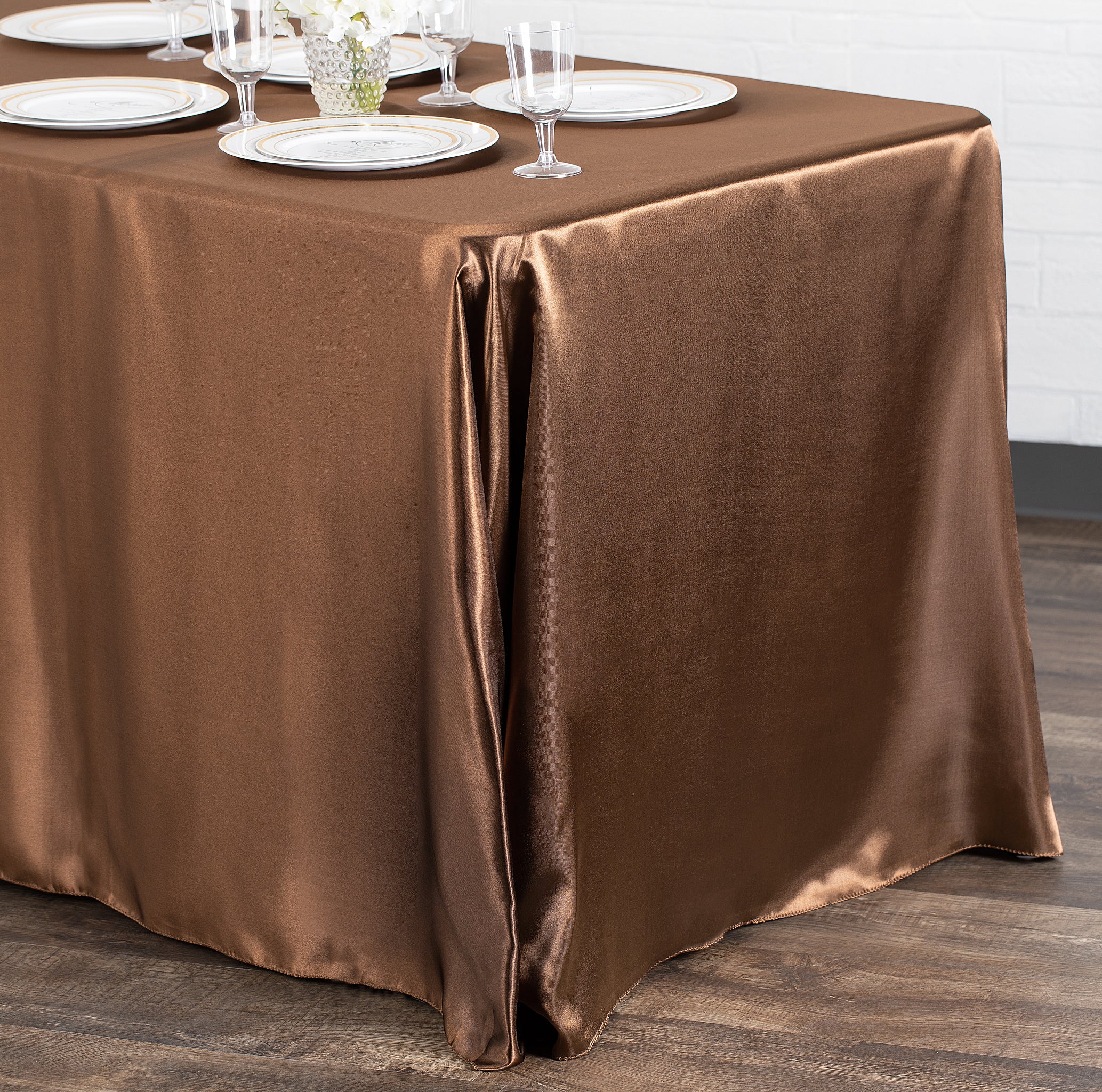 Satin Rectangular 90"x132" Tablecloth - Chocolate Brown - Image 2