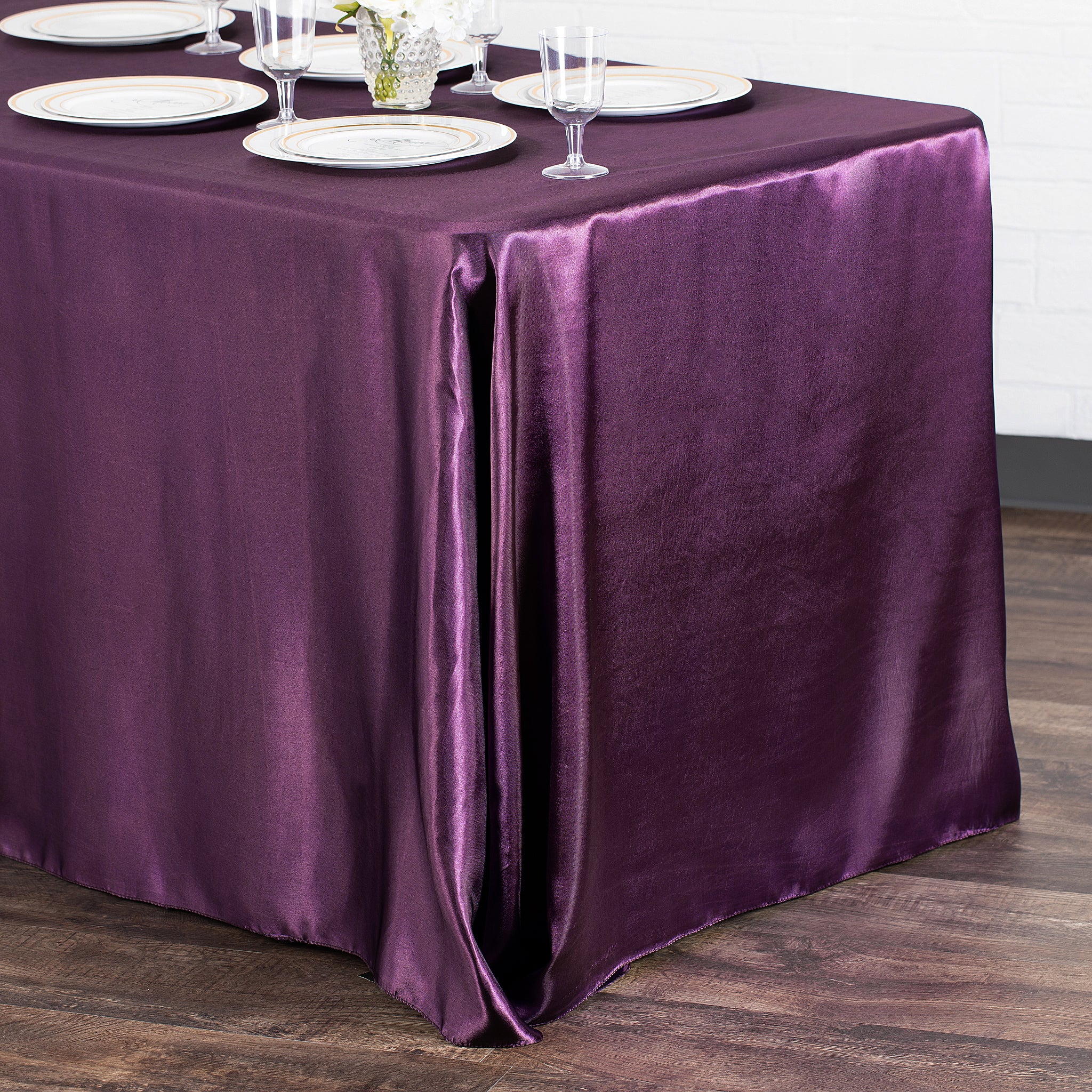 Satin Rectangular 90"x132" Tablecloth - Eggplant/Plum - Image 2