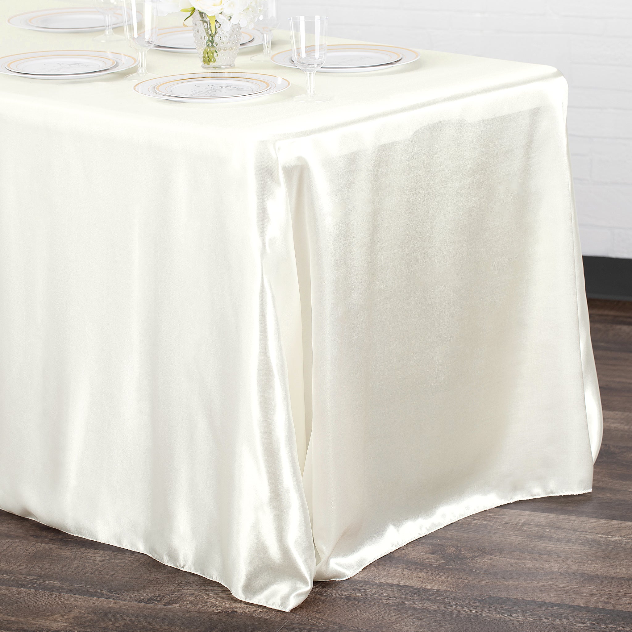 Satin Rectangular 90"x132" Tablecloth - Ivory - Image 2