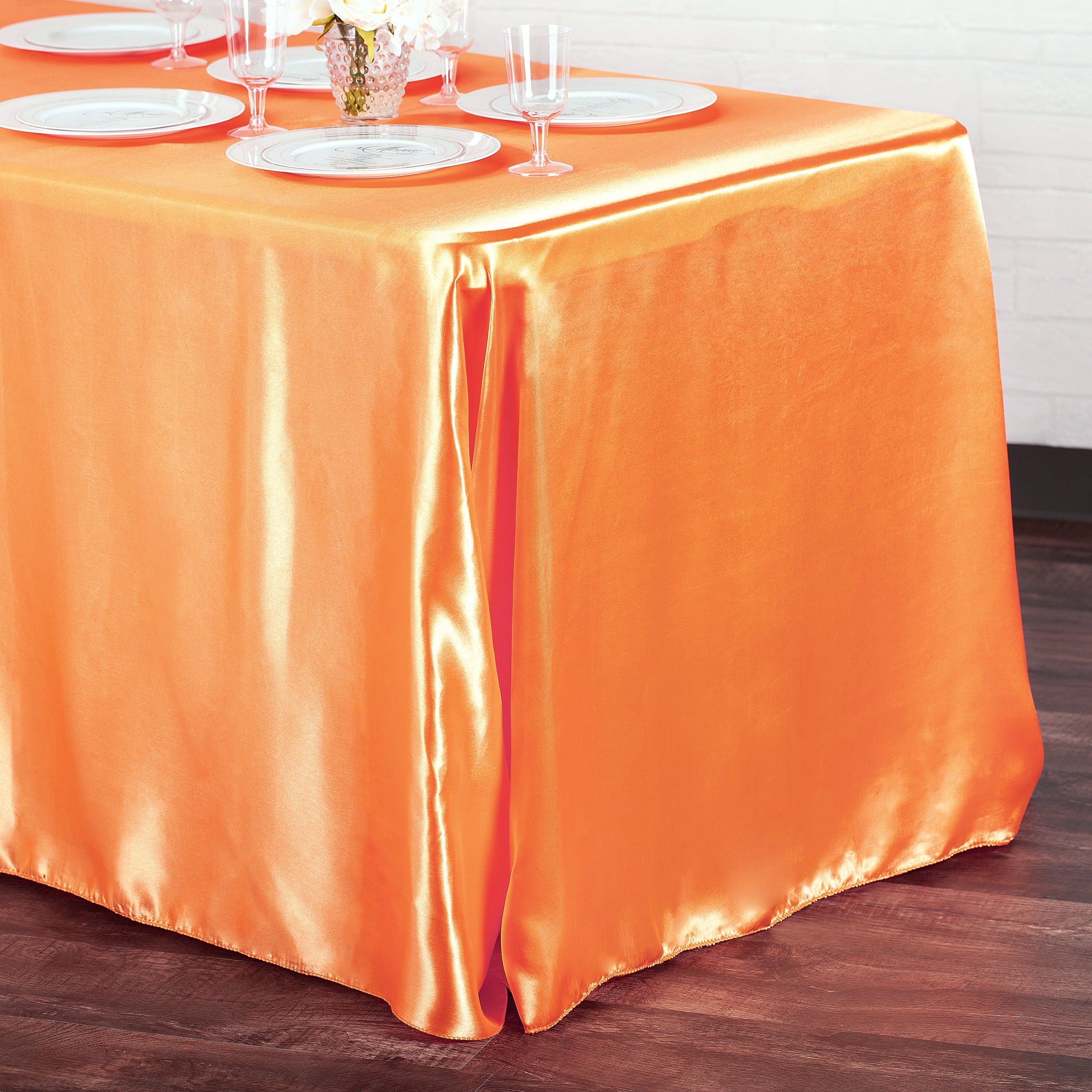 Satin Rectangular 90"x132" Tablecloth - Orange - Image 2