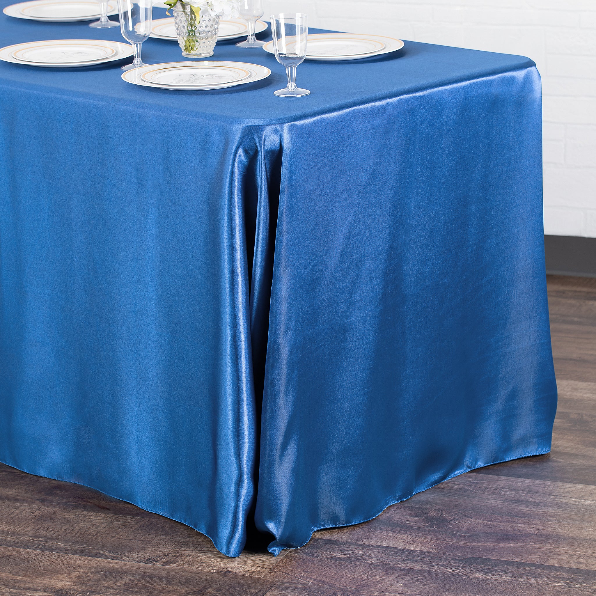 Satin Rectangular 90"x132" Tablecloth - Royal Blue - Image 2
