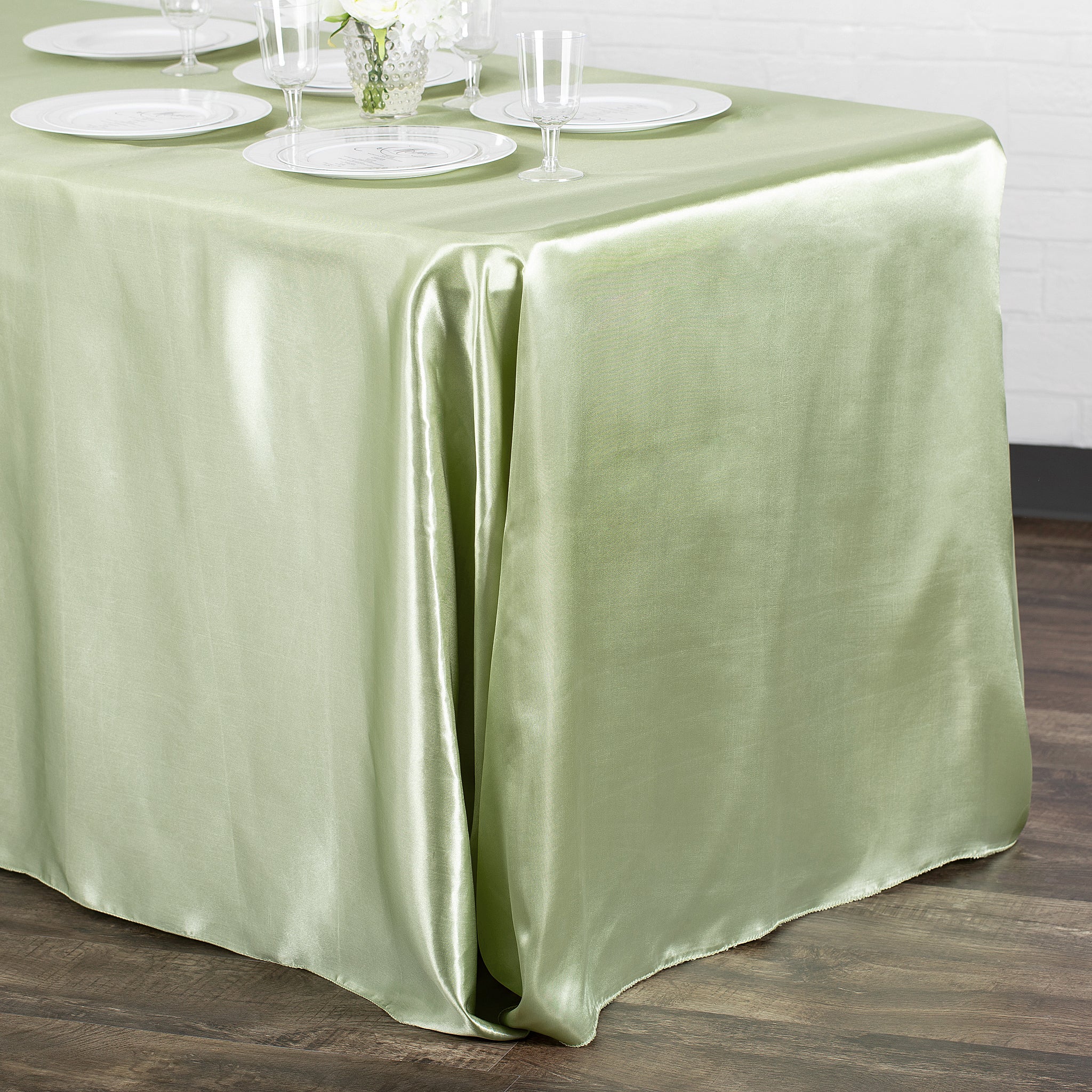 Satin Rectangular 90"x132" Tablecloth - Sage Green - Image 2