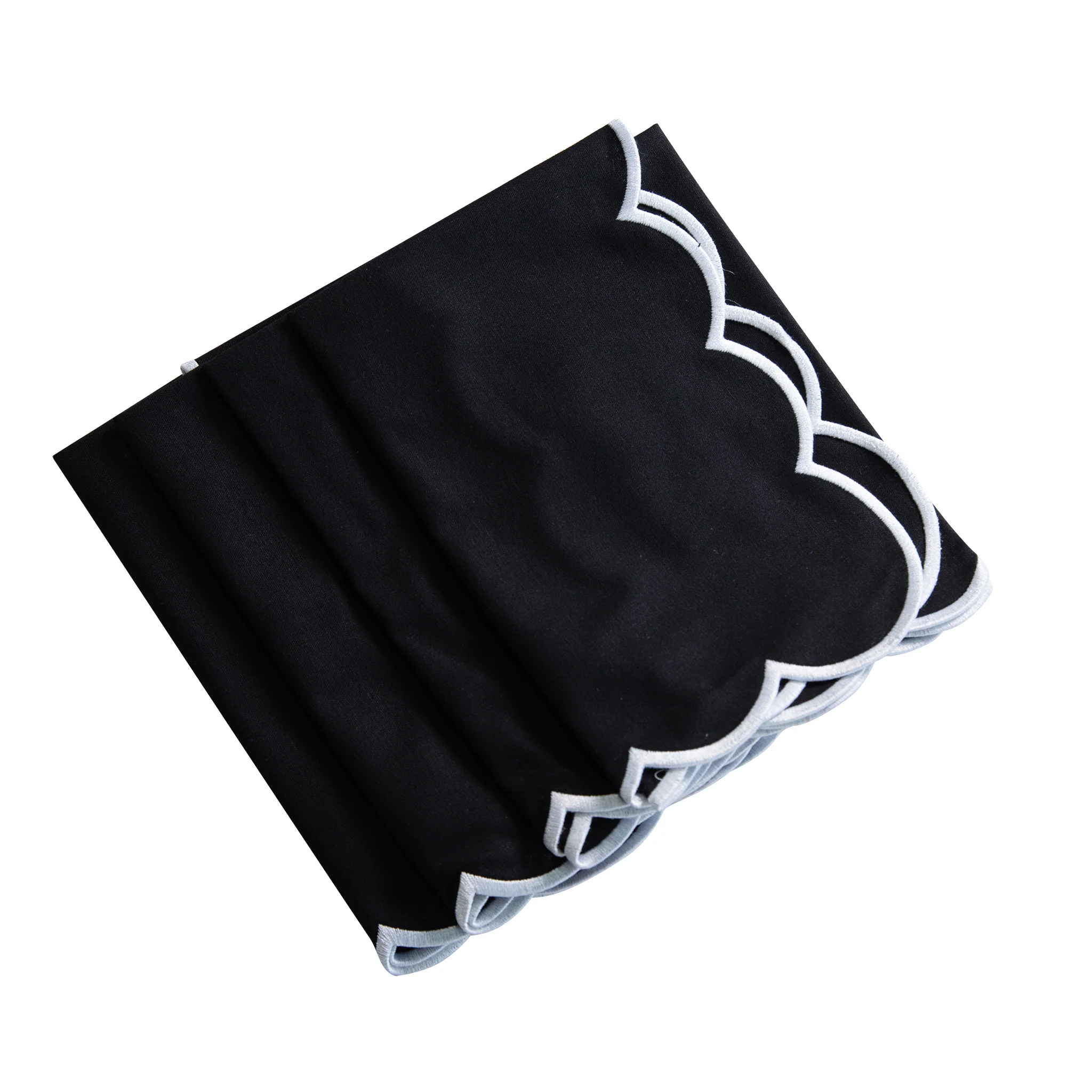 4 pc/pk Scalloped Edge Linen Napkin - Black/White Trim - Image 6
