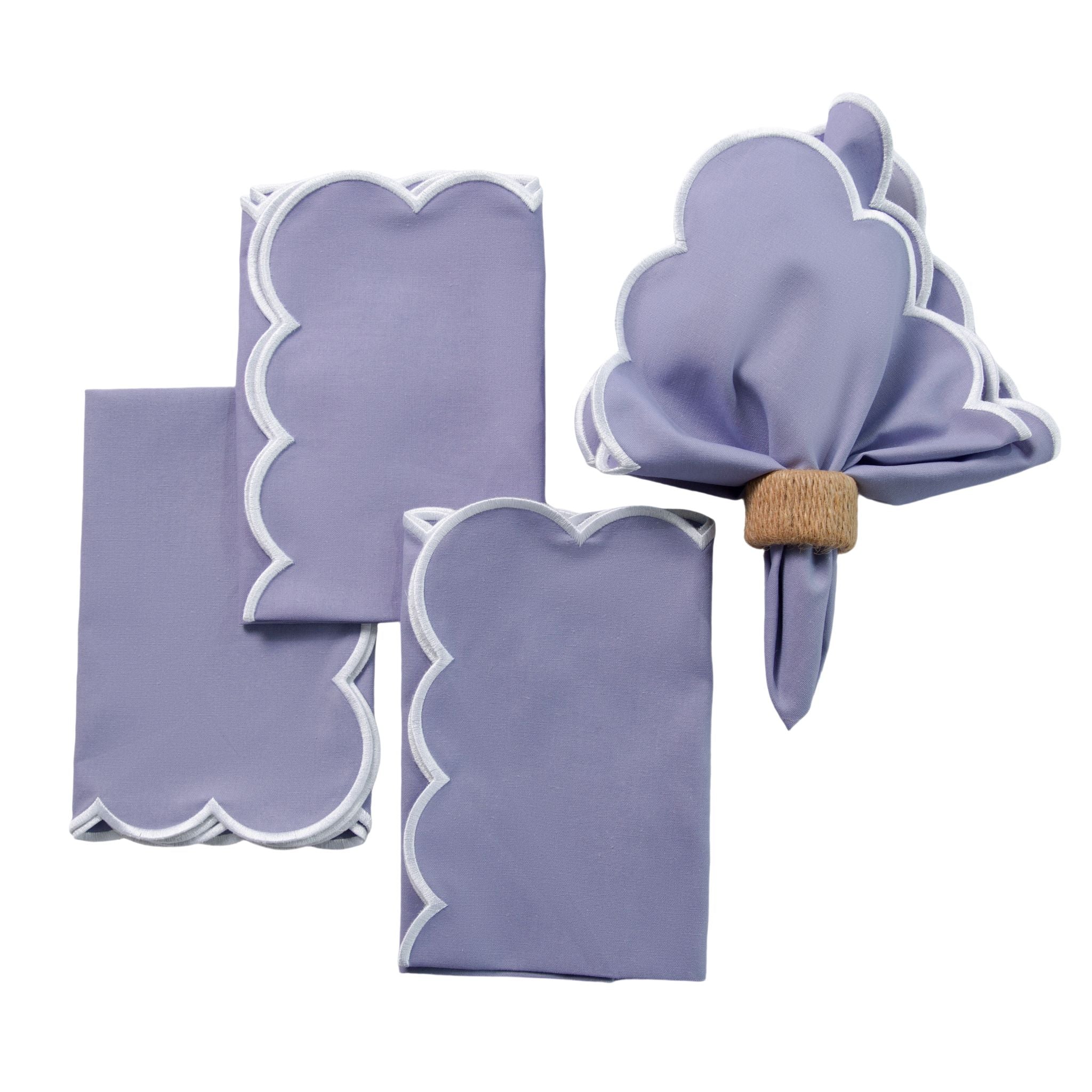 4 pc/pk Scalloped Edge Linen Napkin - Lavender/White Trim