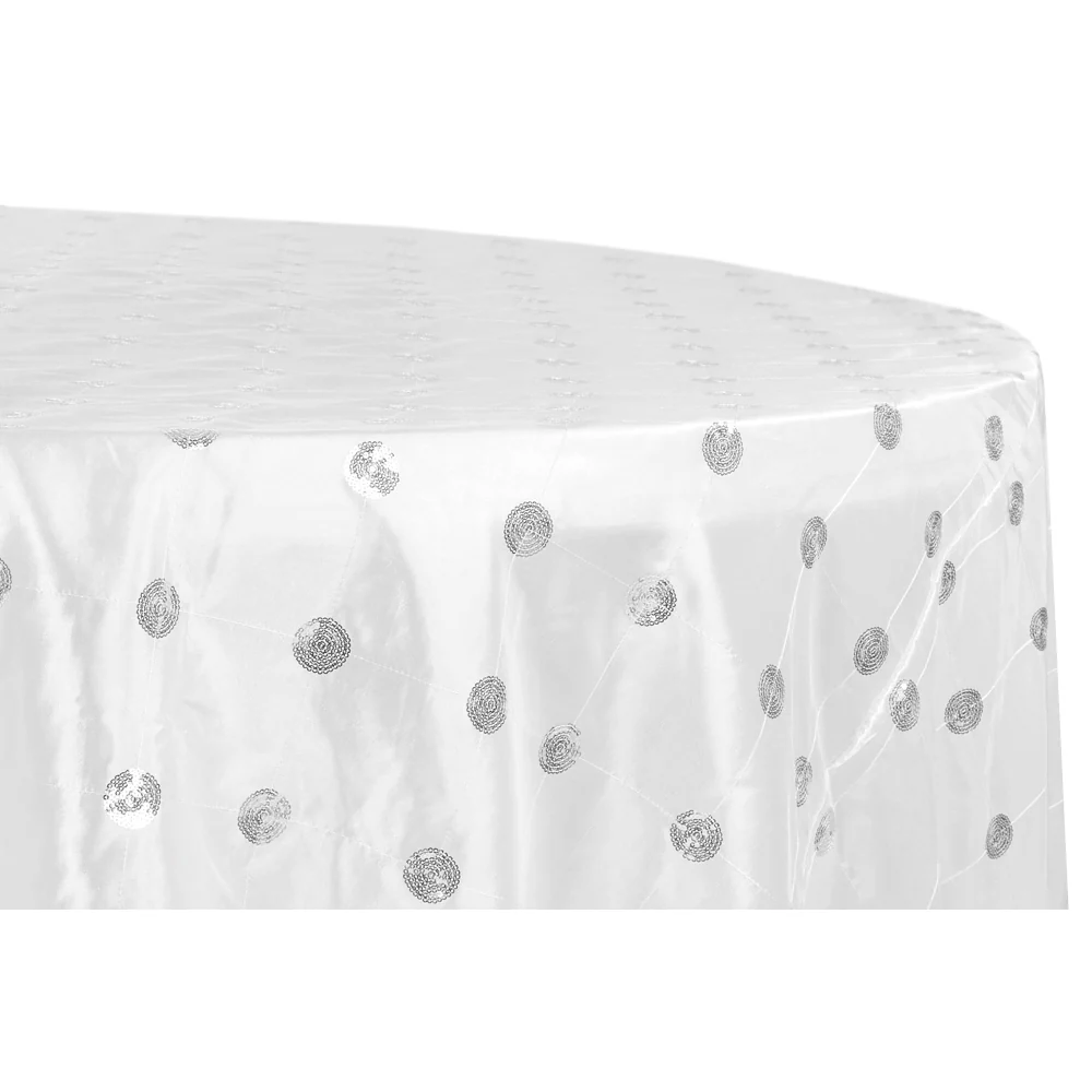 Sequin Embroidery Taffeta 120" Round Tablecloth - White - Image 3