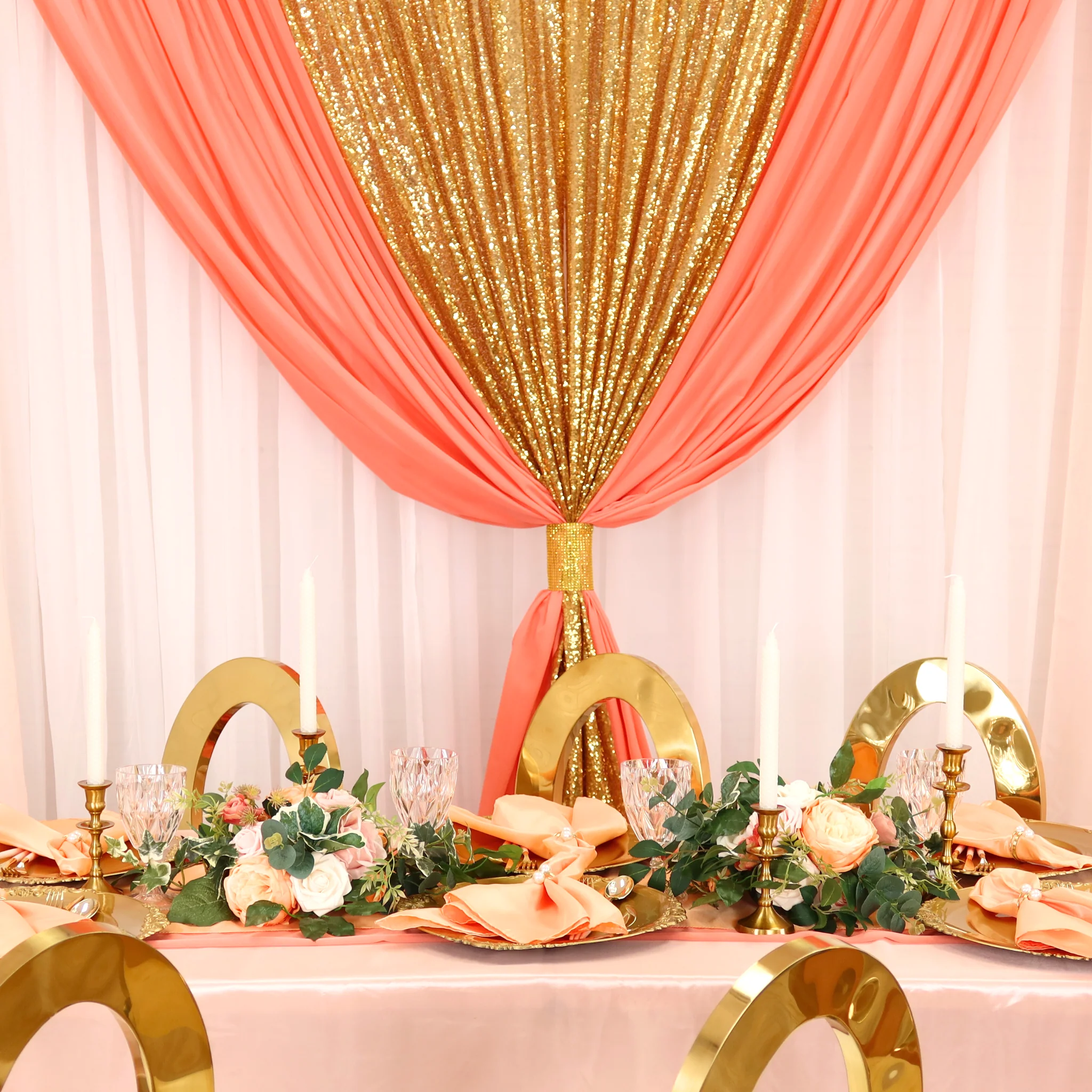 Glitz Sequin Mesh Net 10ft H x 52" W Drape/Backdrop panel - Gold - Image 5