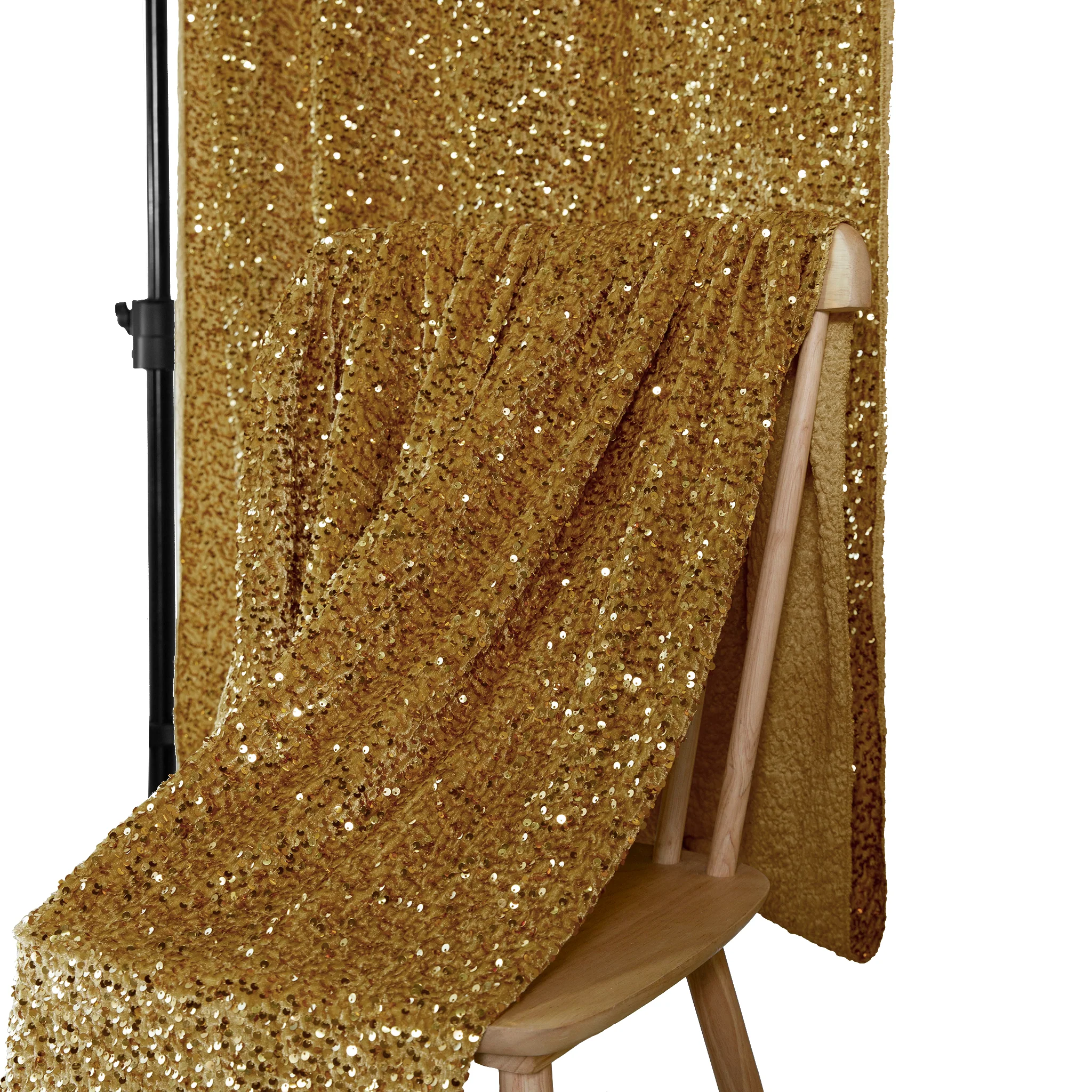 Sequin Velvet 10ft H x 52" W Drape/Backdrop Curtain Panel - Gold - Image 5