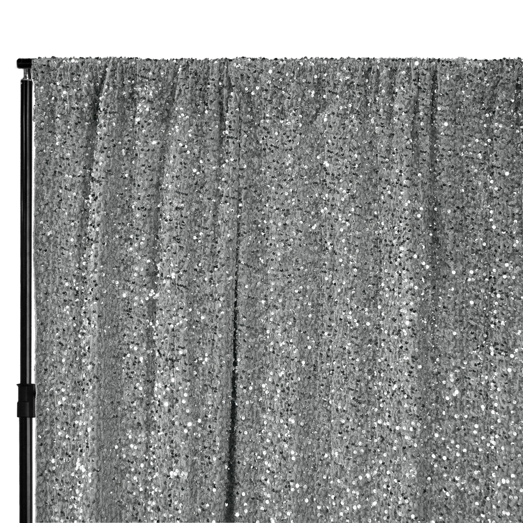 Sequin Velvet 10ft H x 52" W Drape/Backdrop Curtain Panel - Silver
