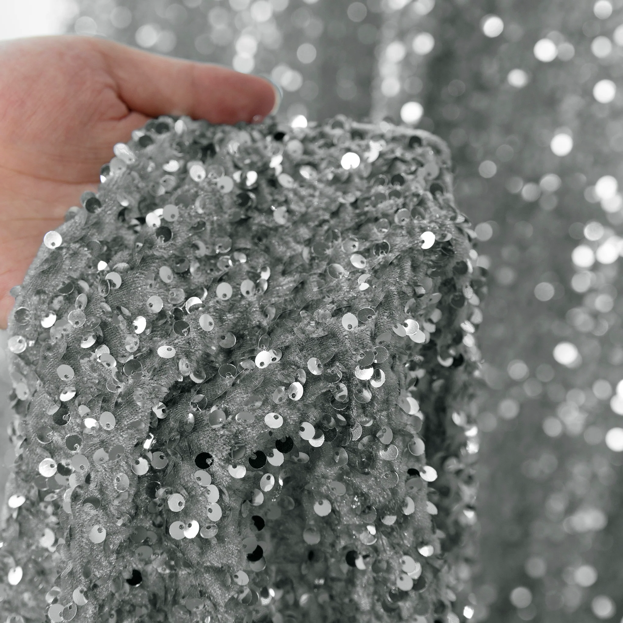 Sequin Velvet 10ft H x 52" W Drape/Backdrop Curtain Panel - Silver - Image 2