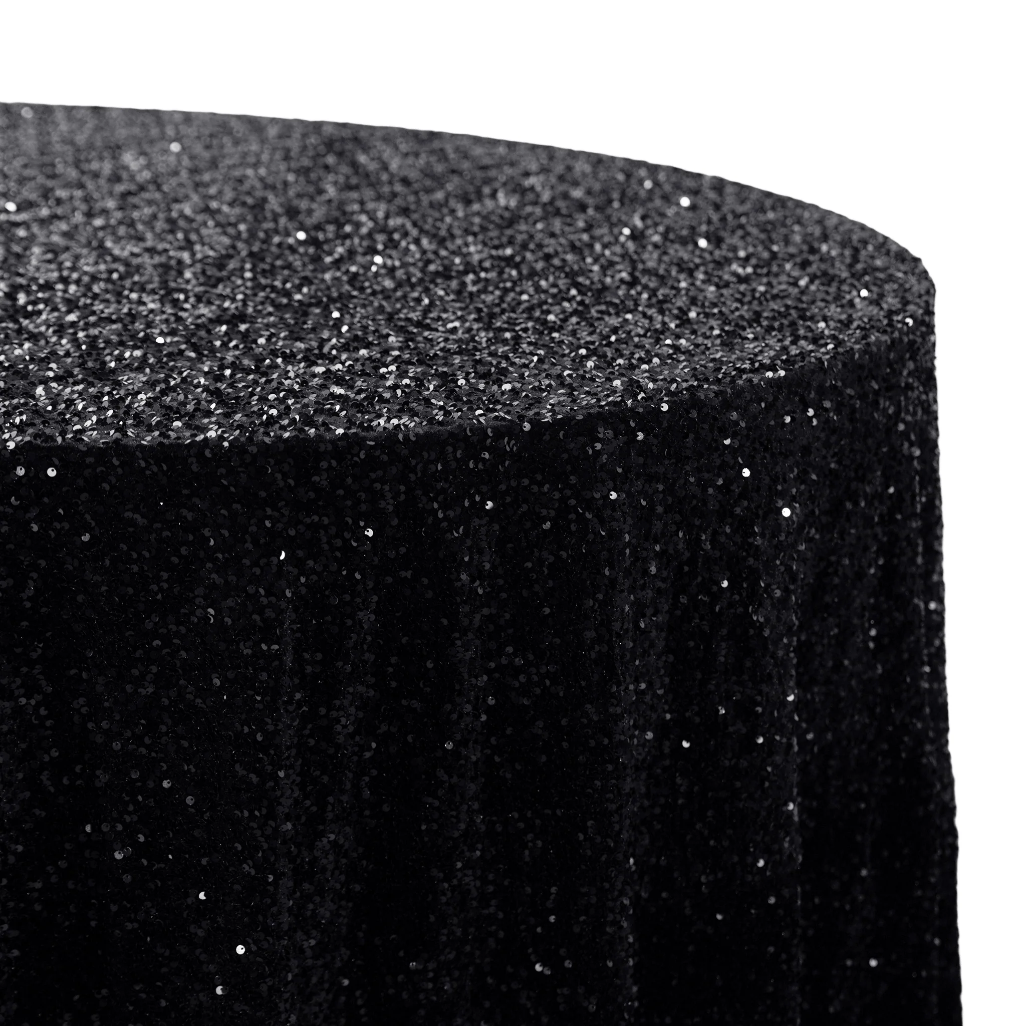 Sequin Velvet 120" Round Tablecloth - Black - Image 4