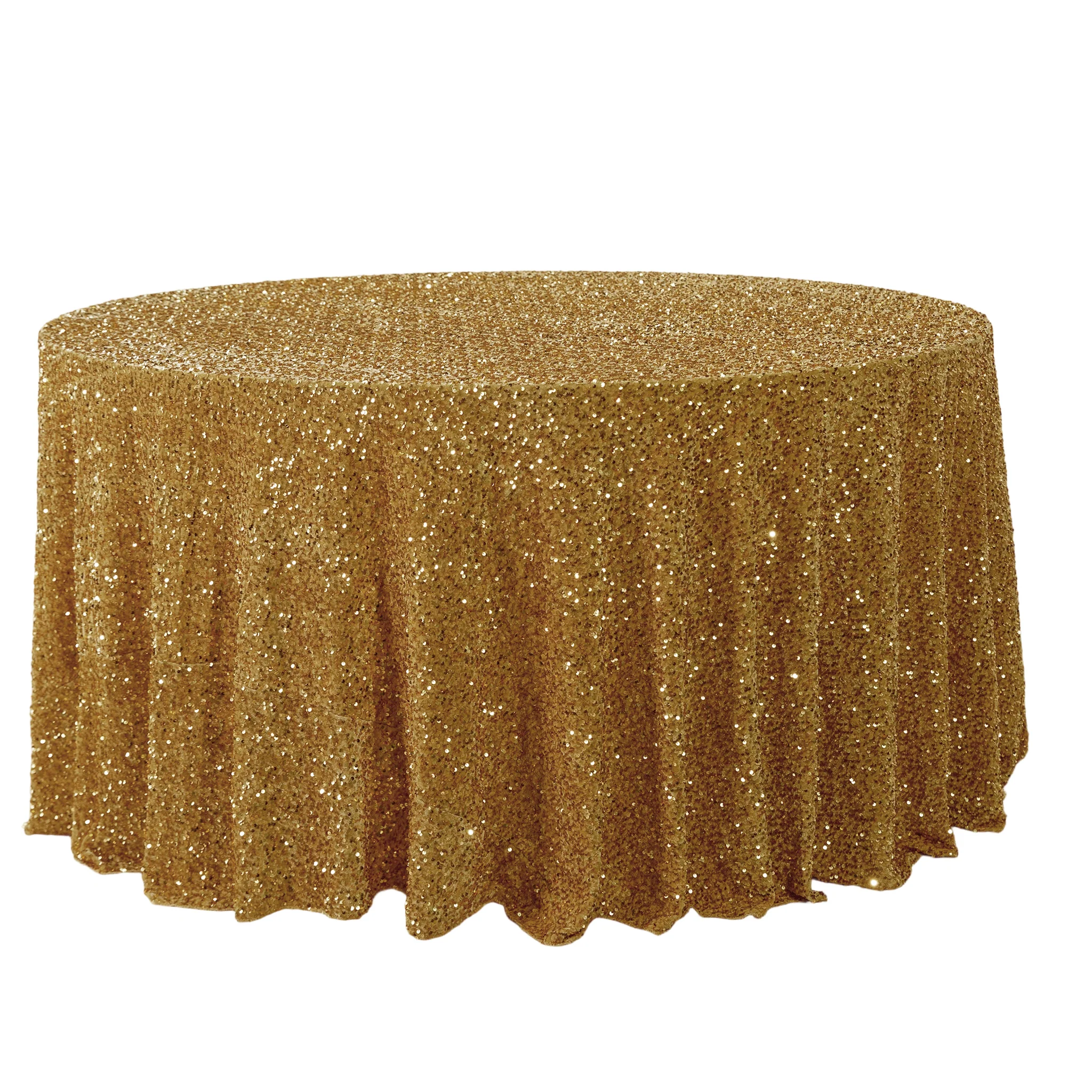 Sequin Velvet 120" Round Tablecloth - Gold