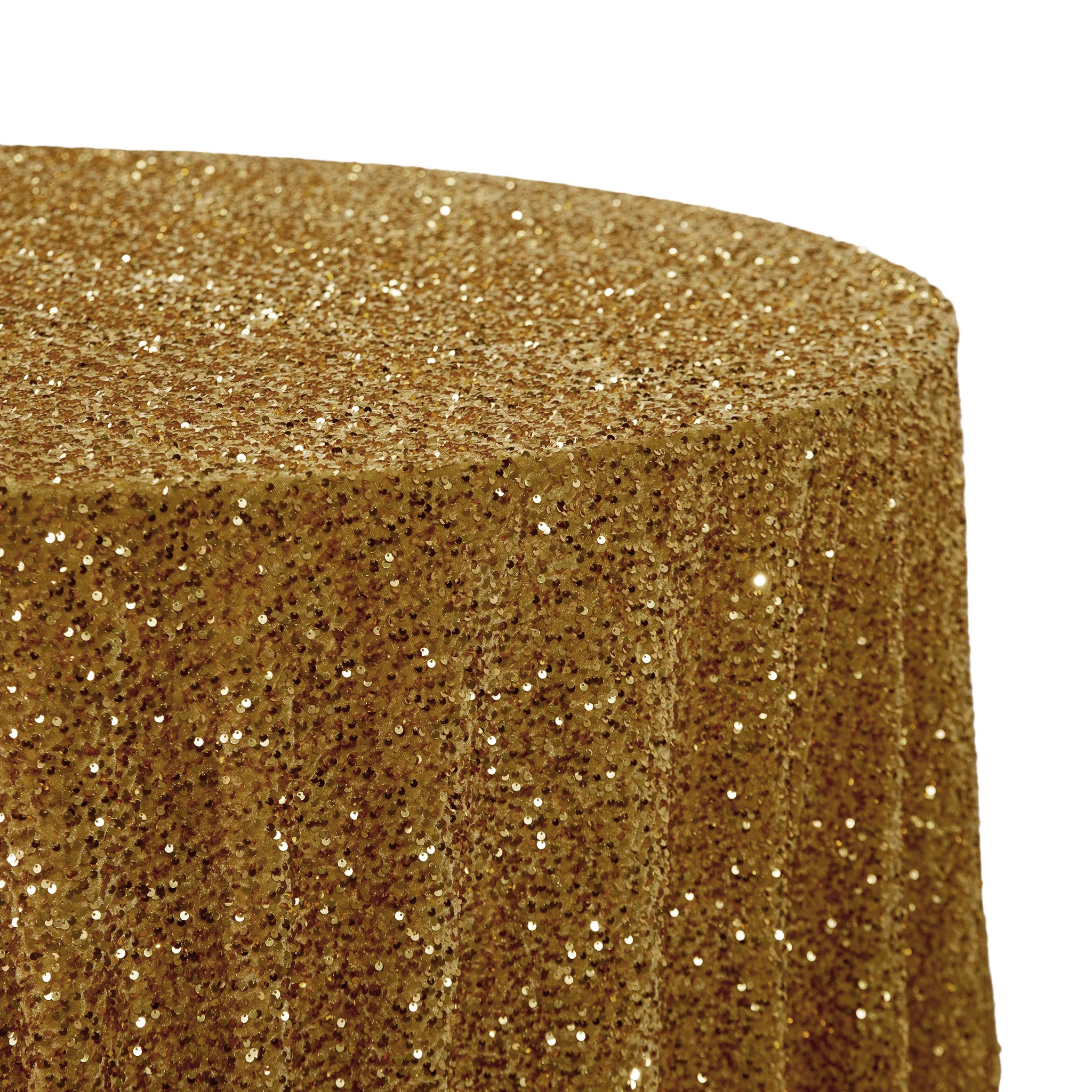 Sequin Velvet 120" Round Tablecloth - Gold - Image 3