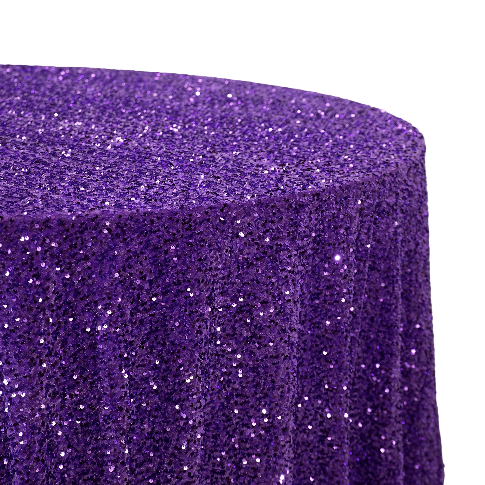 Sequin Velvet 120" Round Tablecloth - Purple - Image 2