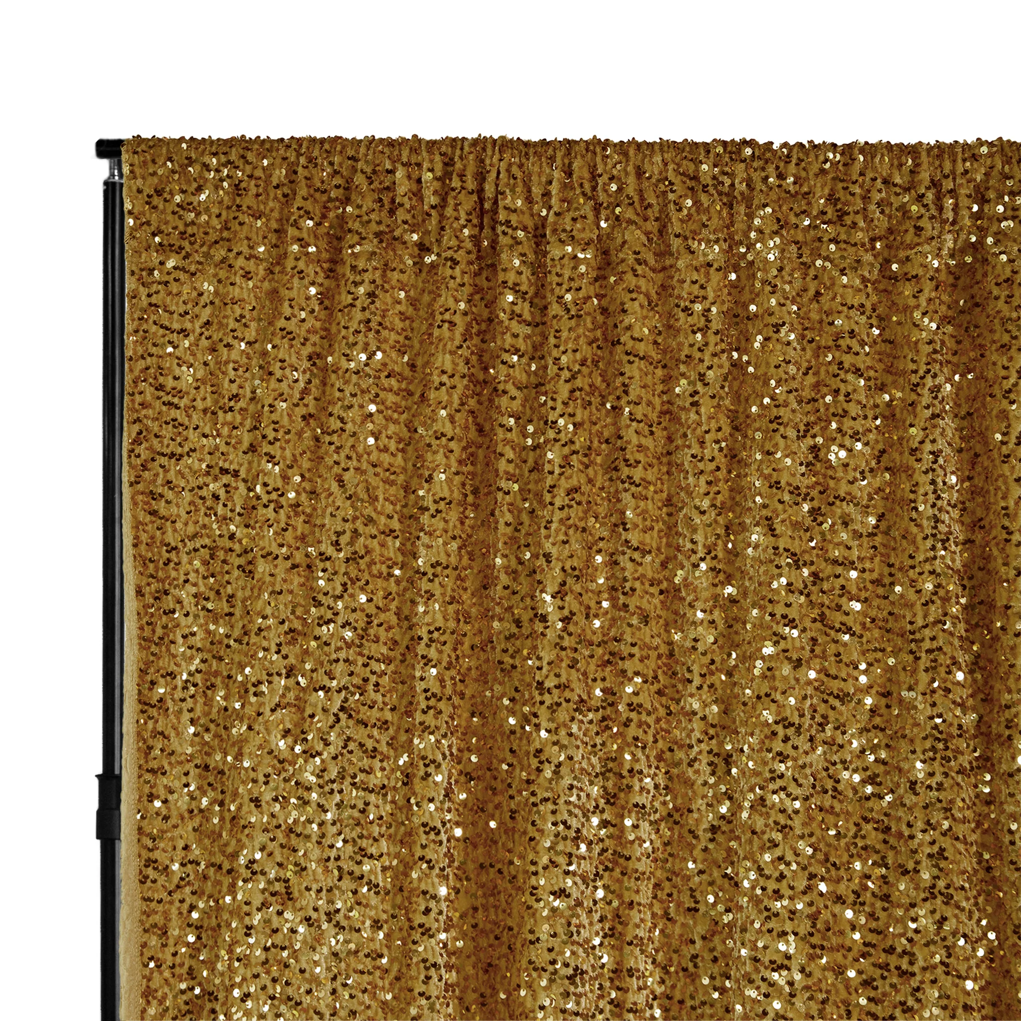 Sequin Velvet 12ft H x 52" W Drape/Backdrop Curtain Panel - Gold