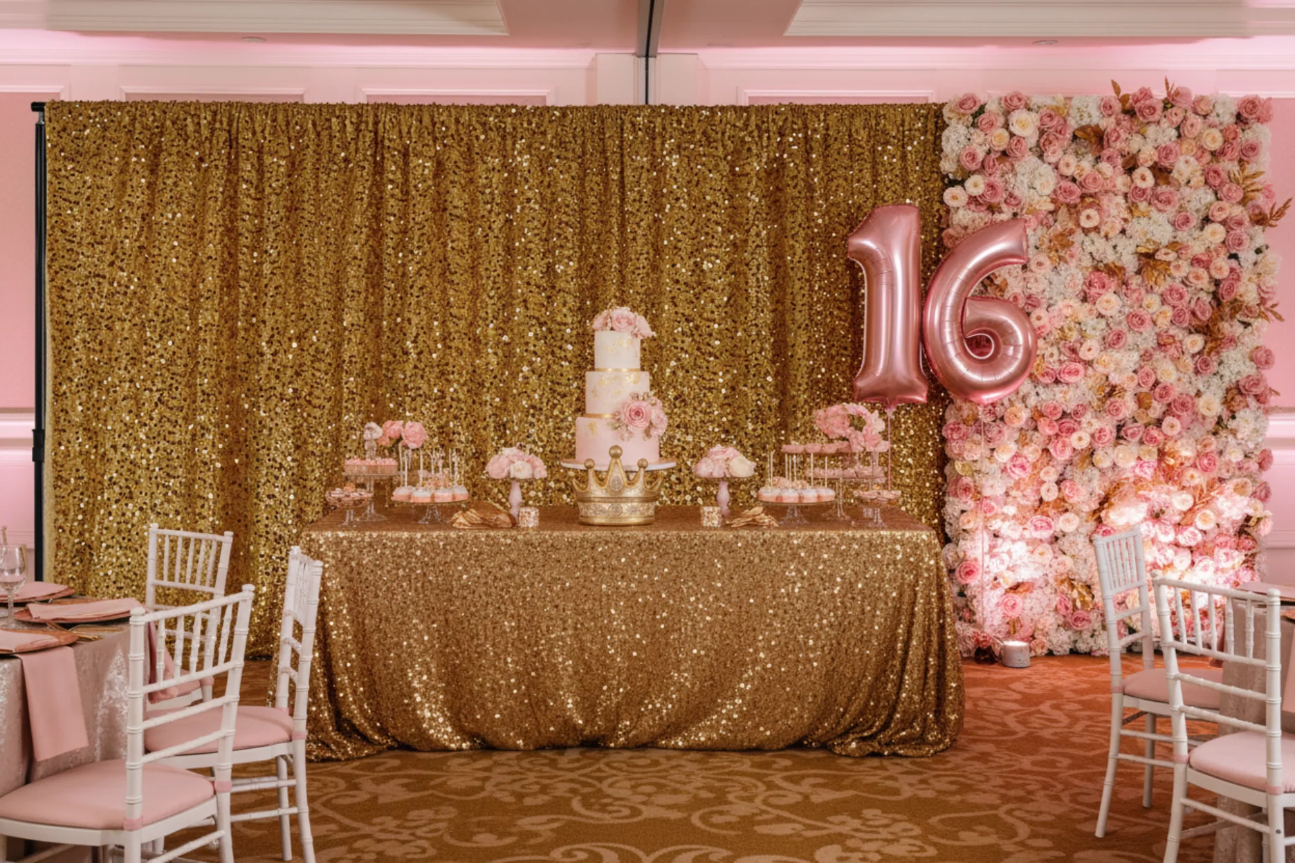 Sequin Velvet 12ft H x 52" W Drape/Backdrop Curtain Panel - Gold - Image 6