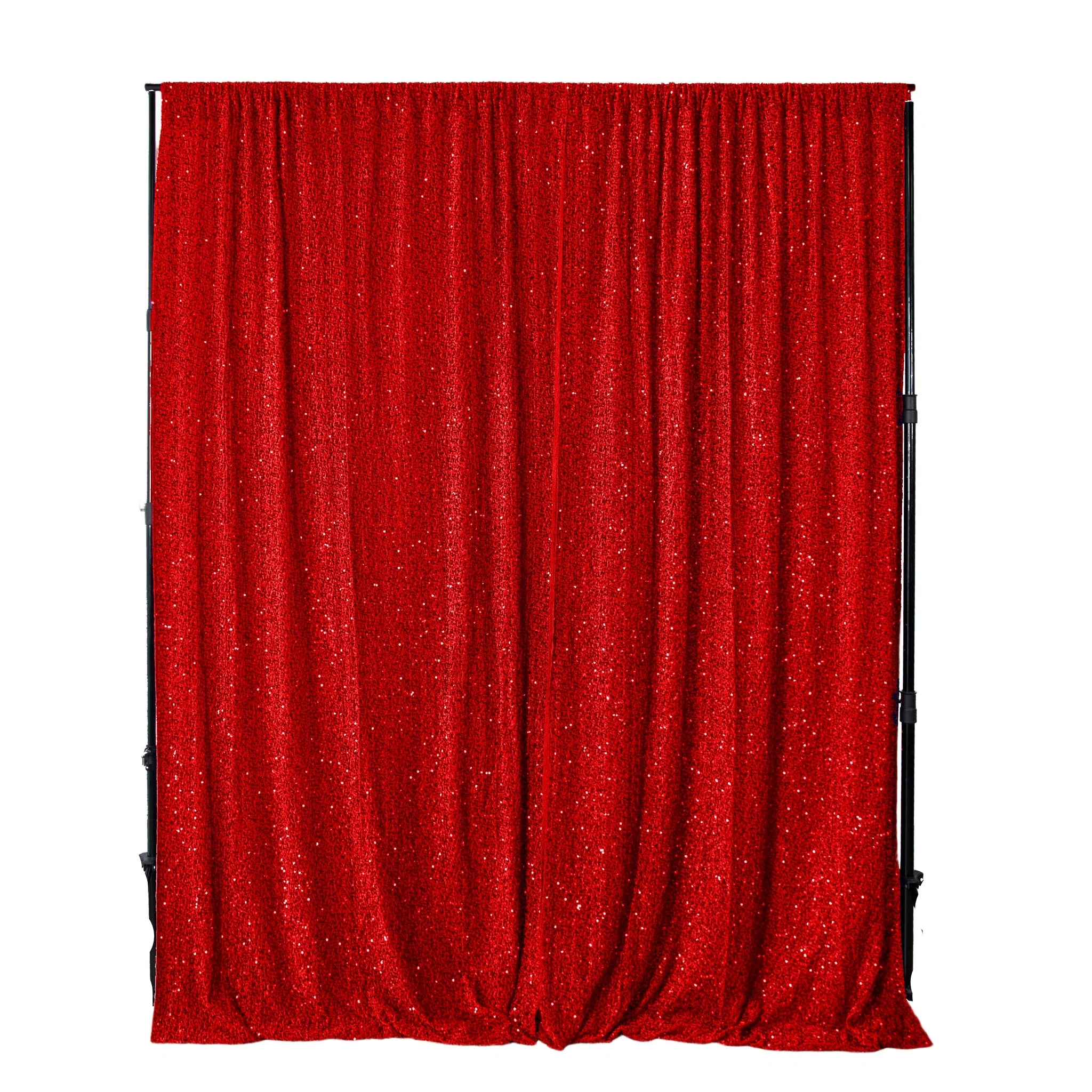 Sequin Velvet 10ft H x 52" W Drape/Backdrop Curtain Panel - Red