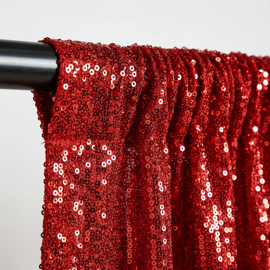 Sequin Velvet 10ft H x 52" W Drape/Backdrop Curtain Panel - Red - Image 5