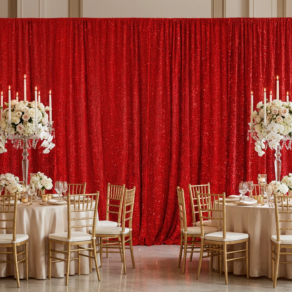 Sequin Velvet 10ft H x 52" W Drape/Backdrop Curtain Panel - Red - Image 6