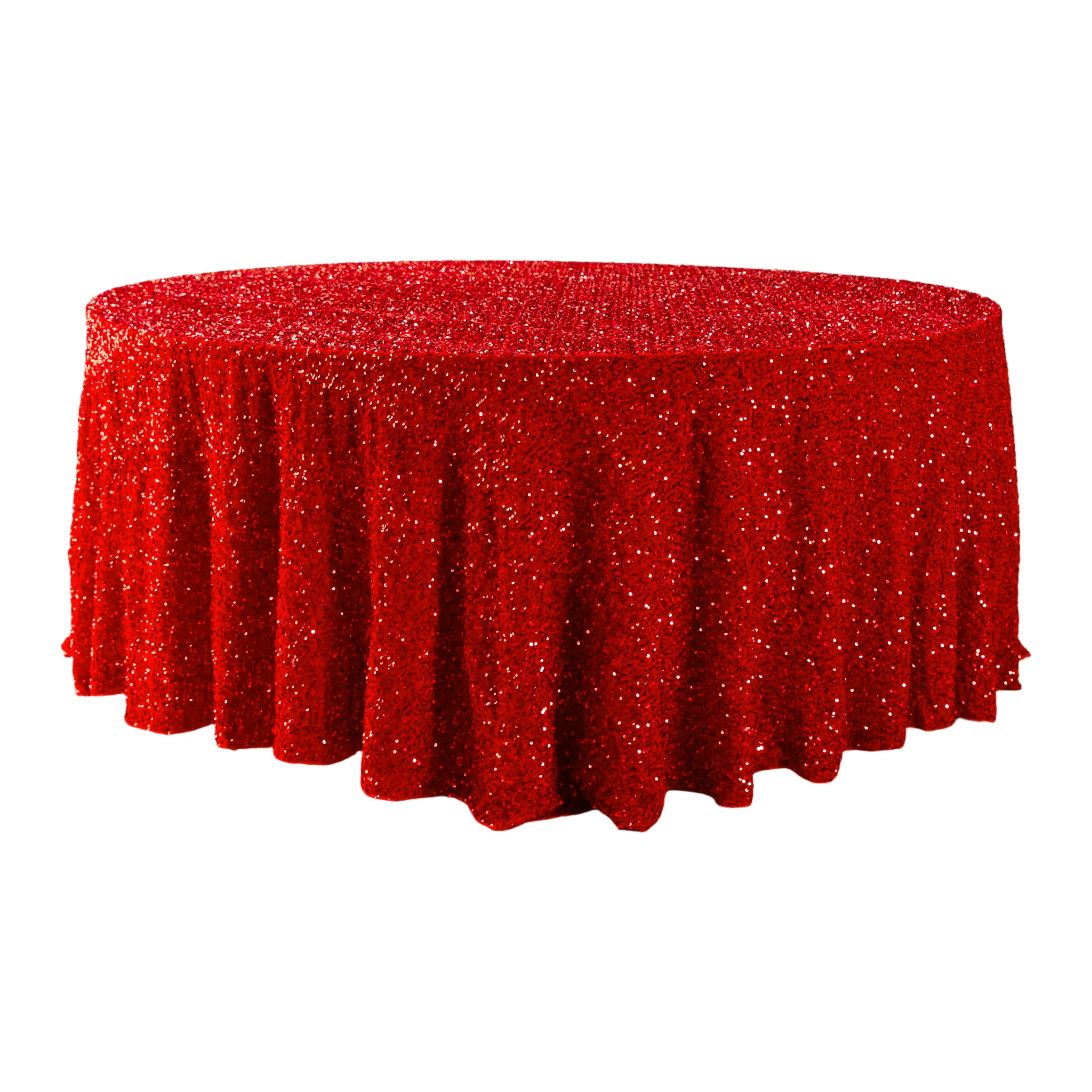 Sequin Velvet 132" Round Tablecloth - Red