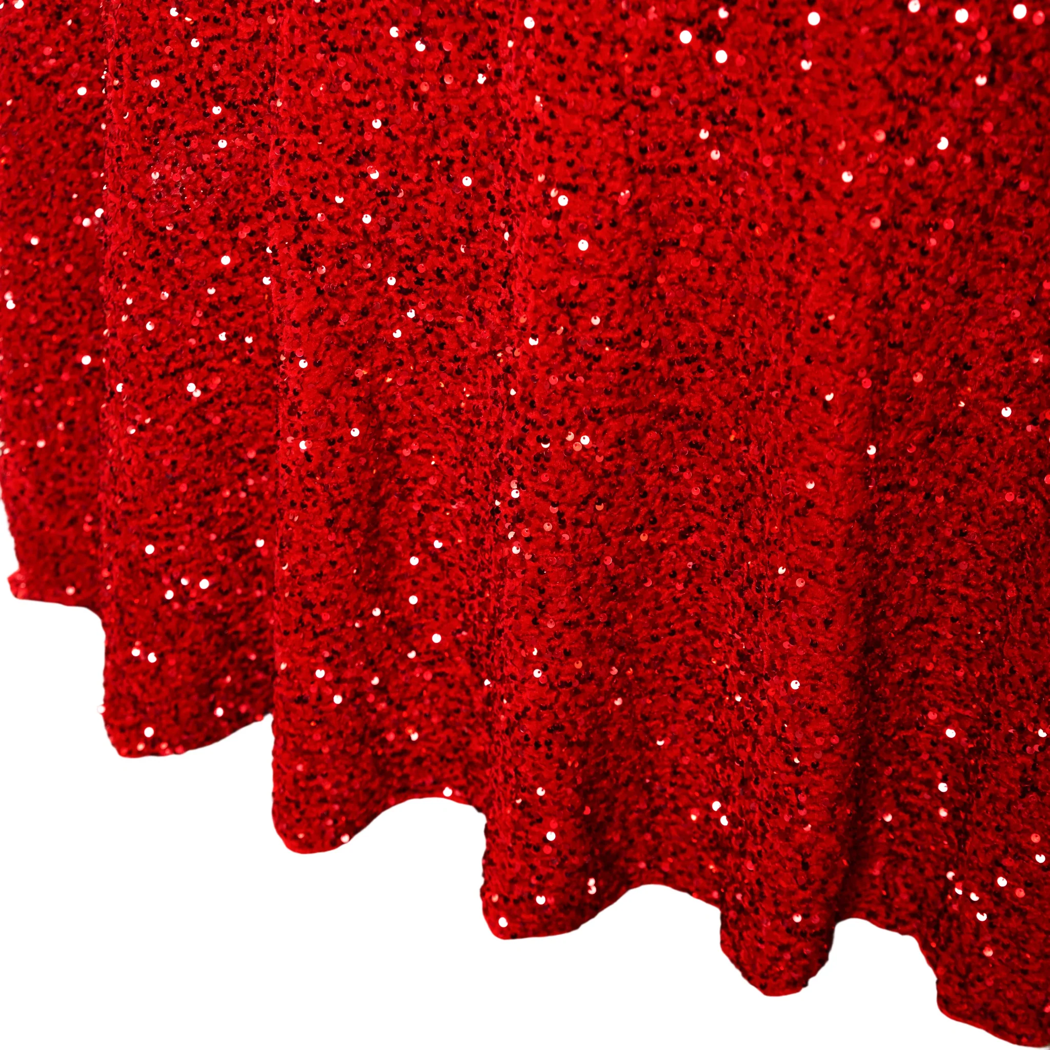 Sequin Velvet 132" Round Tablecloth - Red - Image 5