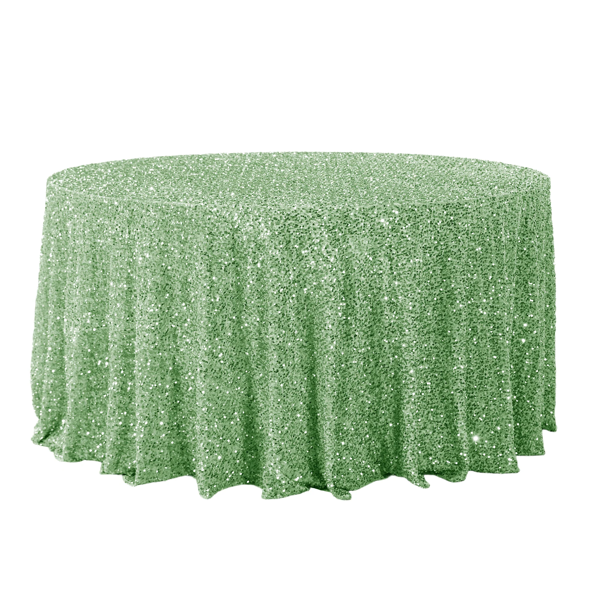 Sequin Velvet 132" Round Tablecloth - Sage Green