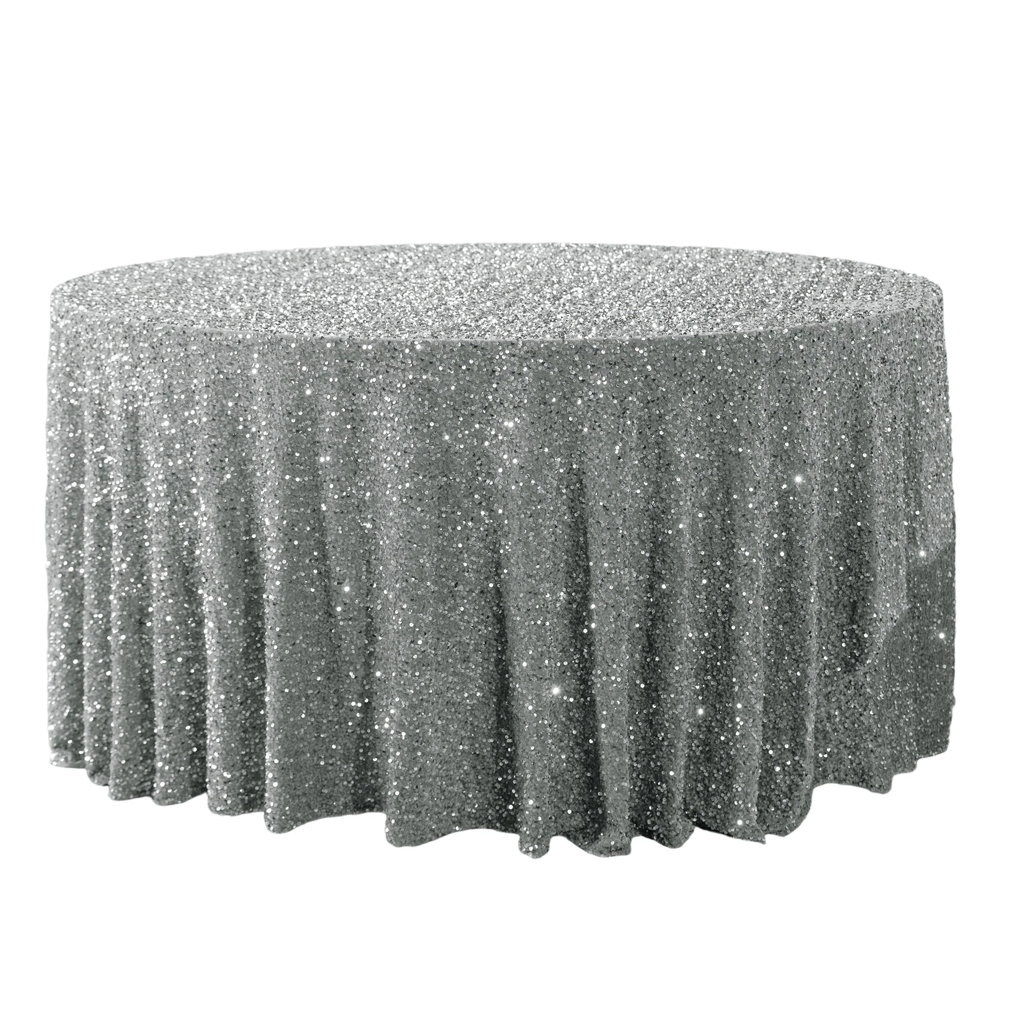 Sequin Velvet 132" Round Tablecloth - Silver