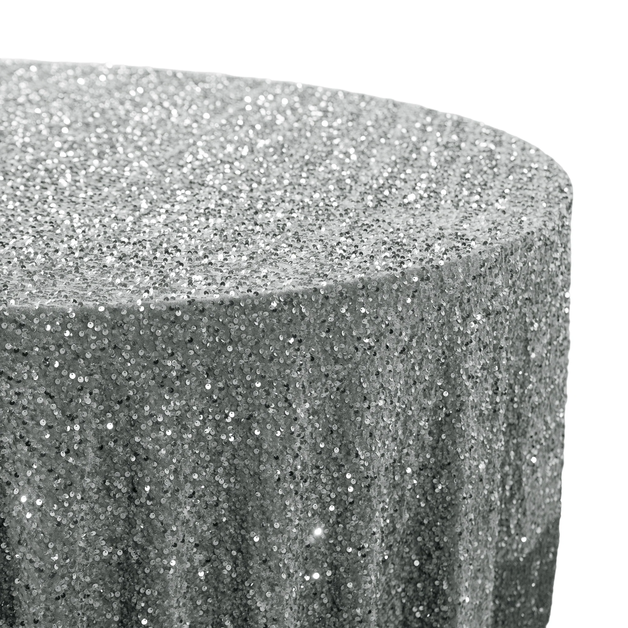 Sequin Velvet 132" Round Tablecloth - Silver - Image 4