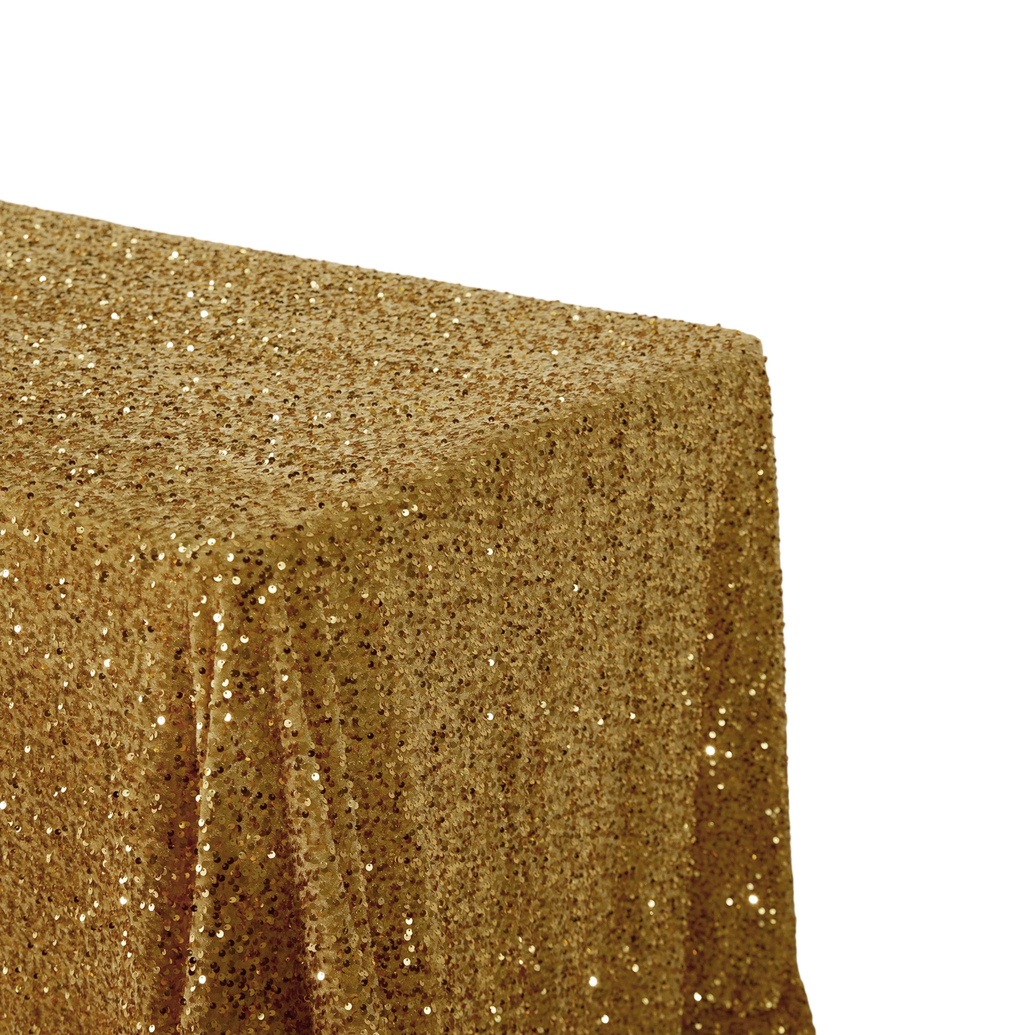 Sequin Velvet 90"x132" Rectangular Tablecloth - Gold - Image 3