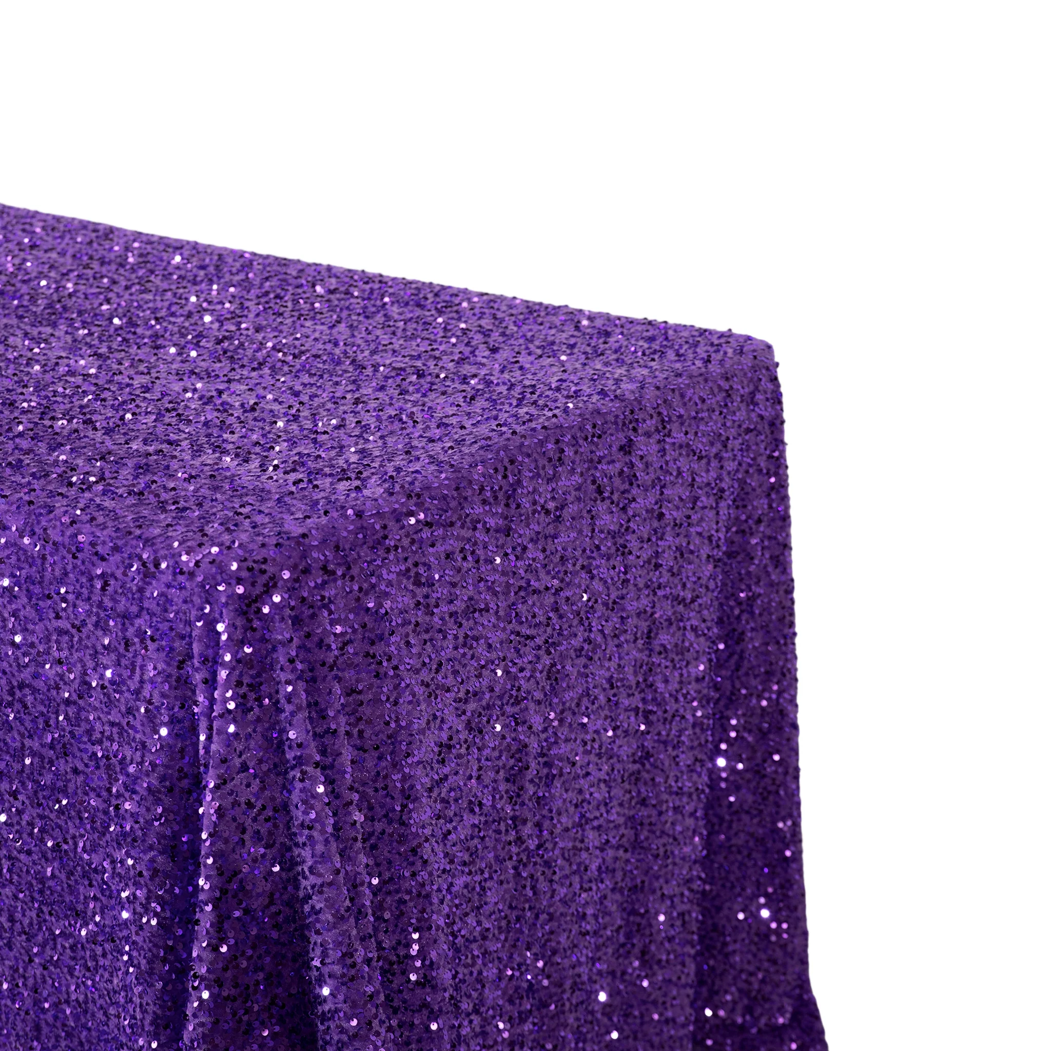 Sequin Velvet 90"x156" Rectangular Tablecloth - Purple - Image 3