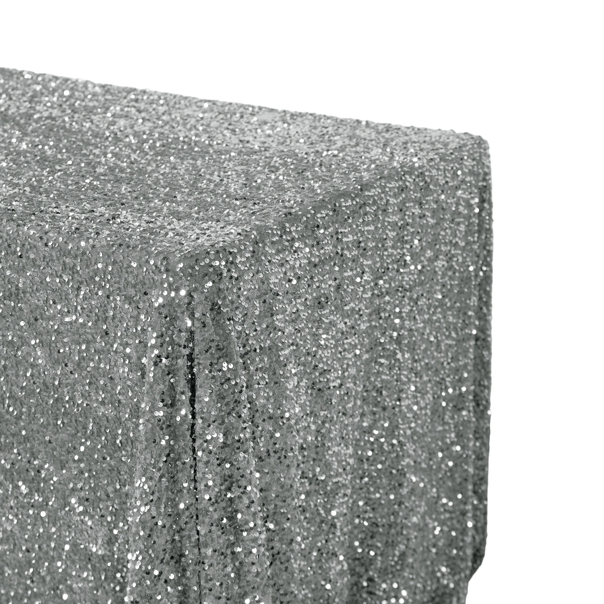 Sequin Velvet 90"x156" Rectangular Tablecloth - Silver - Image 3