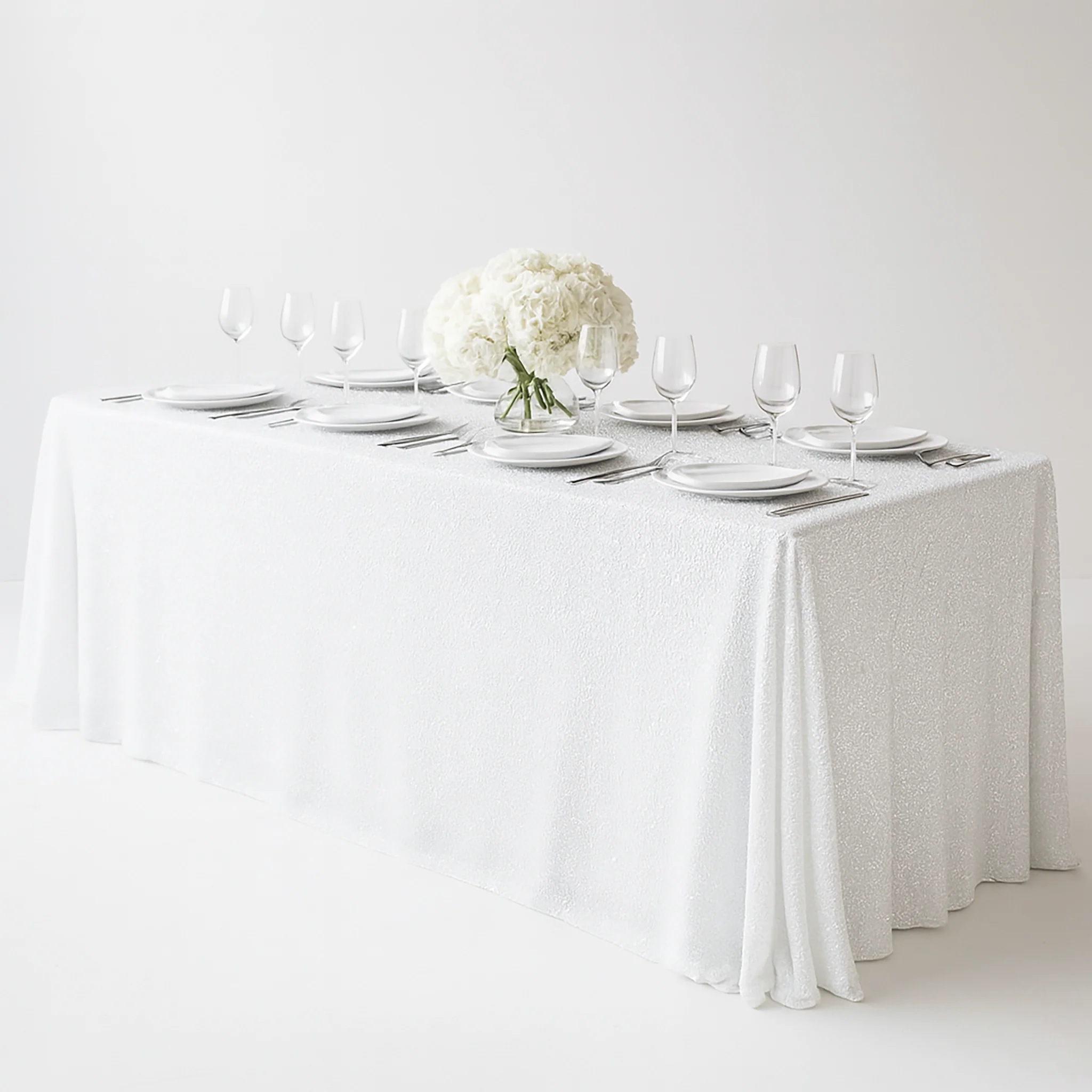 Sequin Velvet 90"x156" Rectangular Tablecloth - White - Image 2