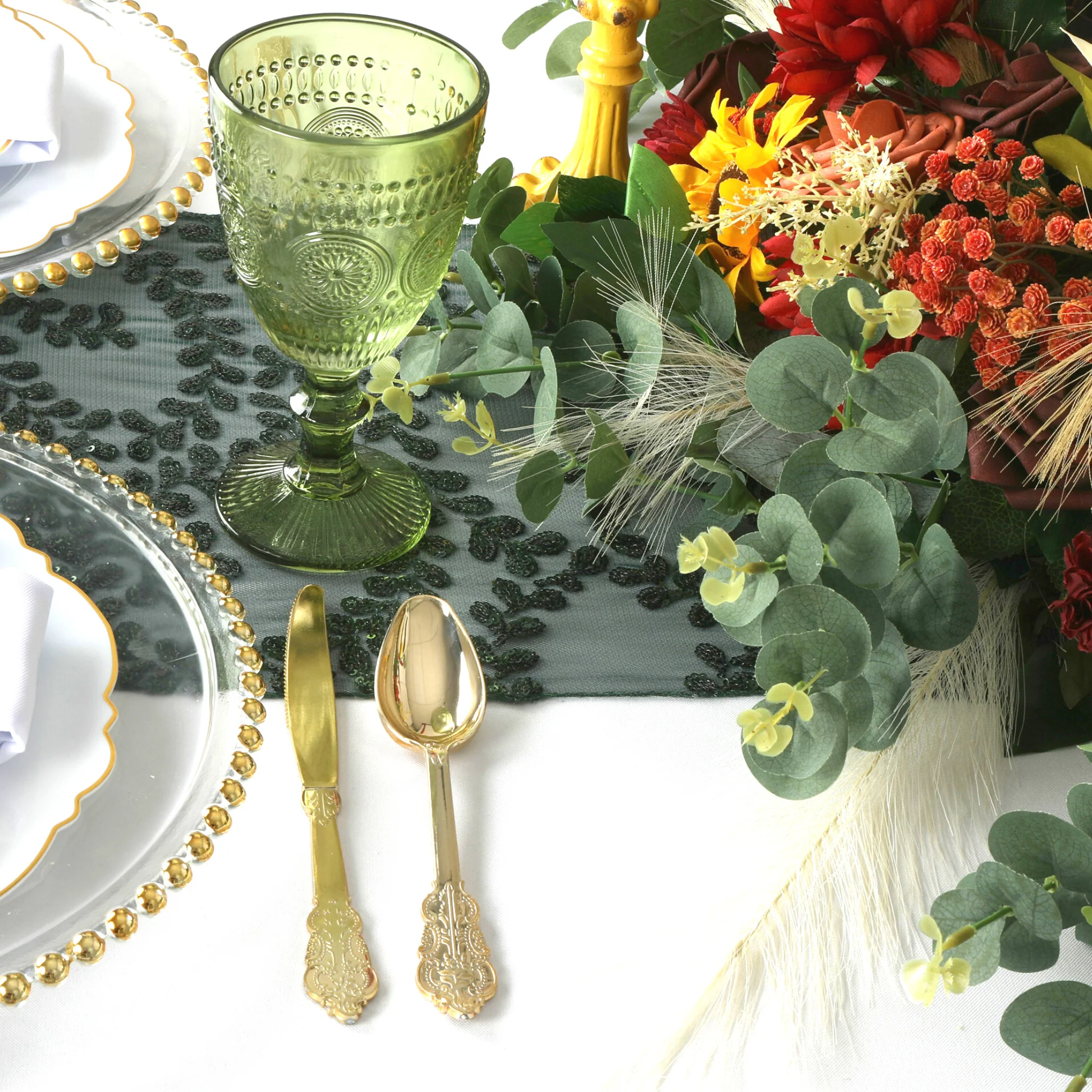 Sequin Vine Table Runner - Emerald Green - Image 3