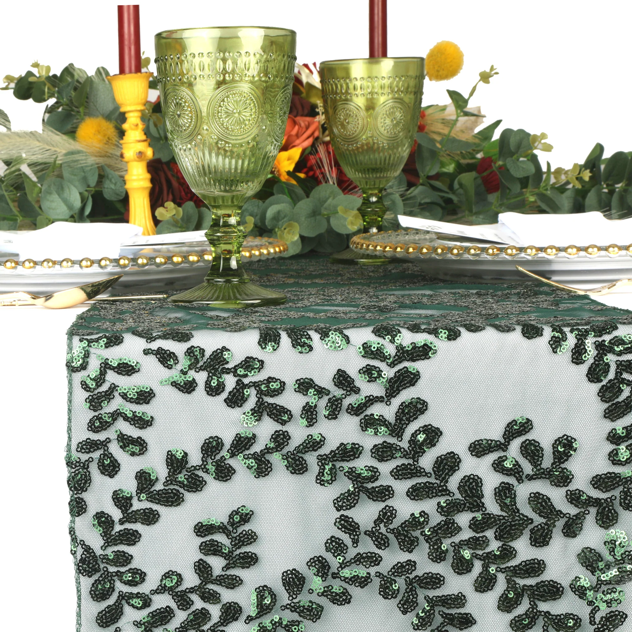 Sequin Vine Table Runner - Emerald Green - Image 4