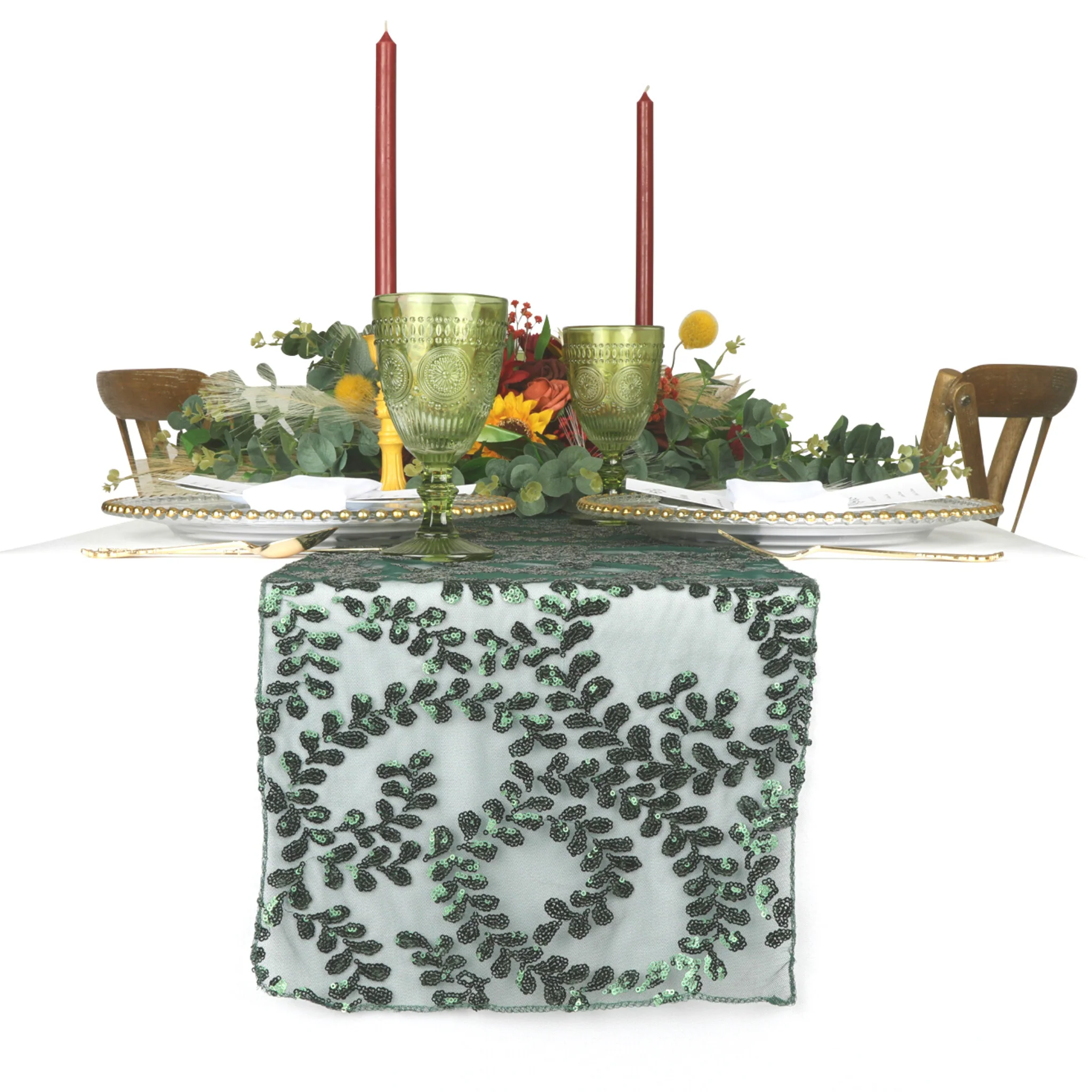 Sequin Vine Table Runner - Emerald Green - Image 5