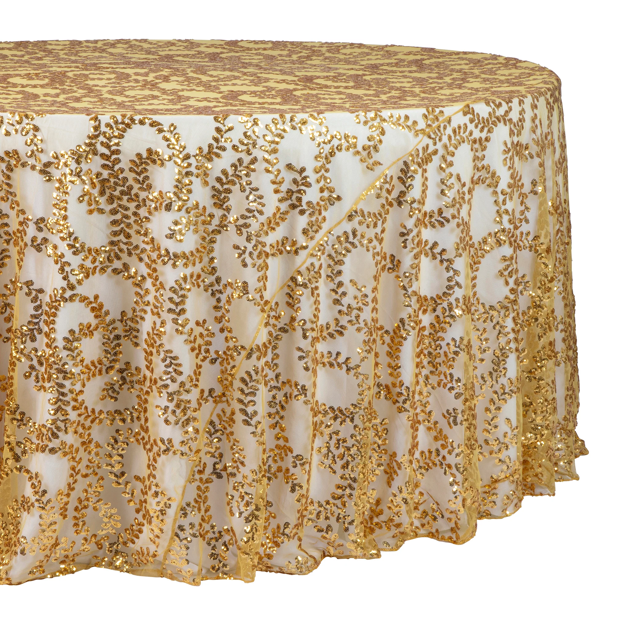 Sequin Vine Tablecloth Overlay 120" Round  - Gold - Image 5