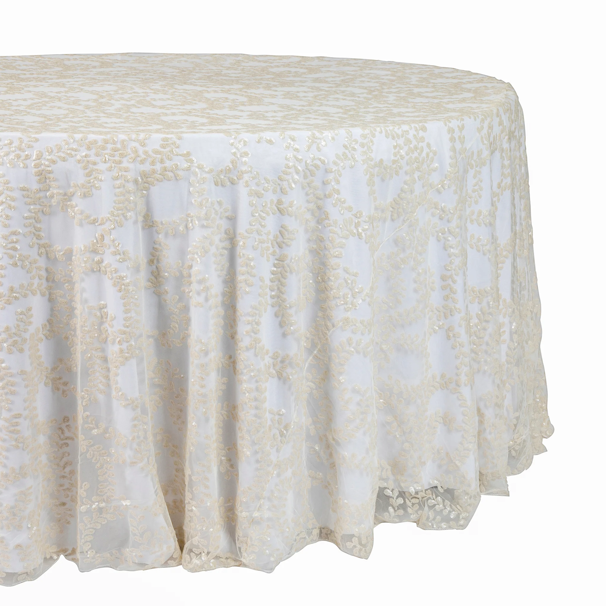 Sequin Vine Tablecloth Overlay 120" Round - Light Ivory/Off White - Image 5