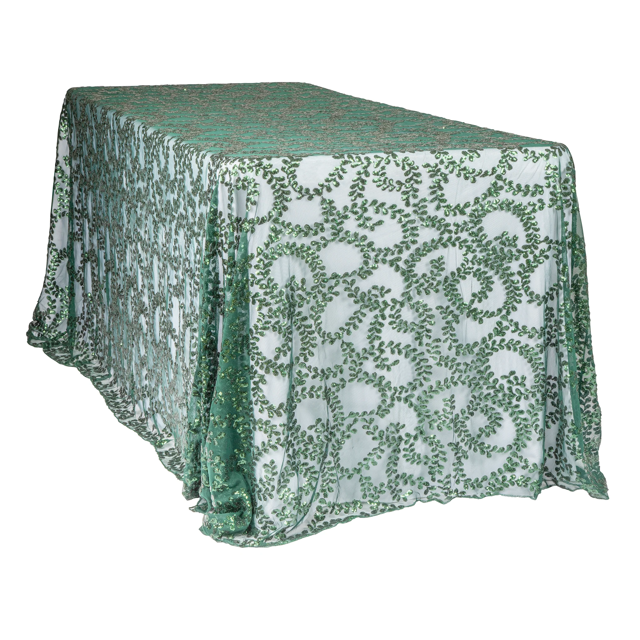 Sequin Vine Tablecloth Overlay 90"x156" Rectangle - Emerald Green - Image 3