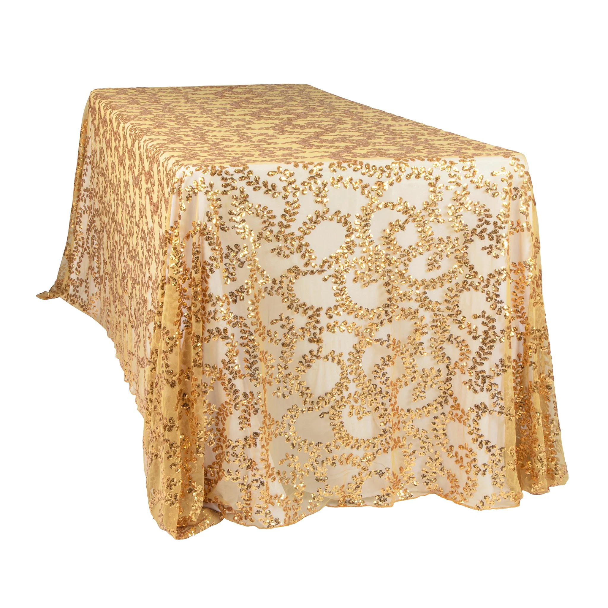 Sequin Vine Tablecloth Overlay 90"x156" Rectangle - Gold - Image 5