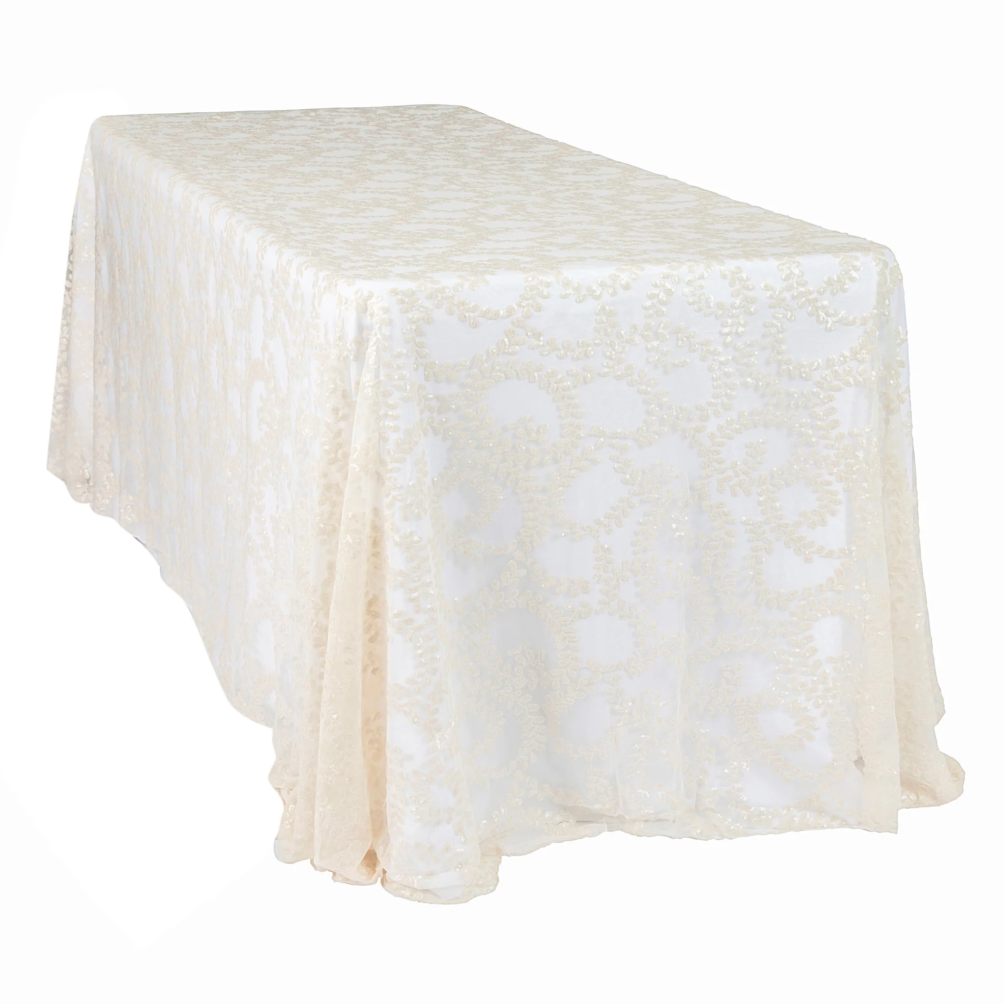 Sequin Vine Tablecloth Overlay 90"x156" Rectangle  - Light Ivory/Off White - Image 4
