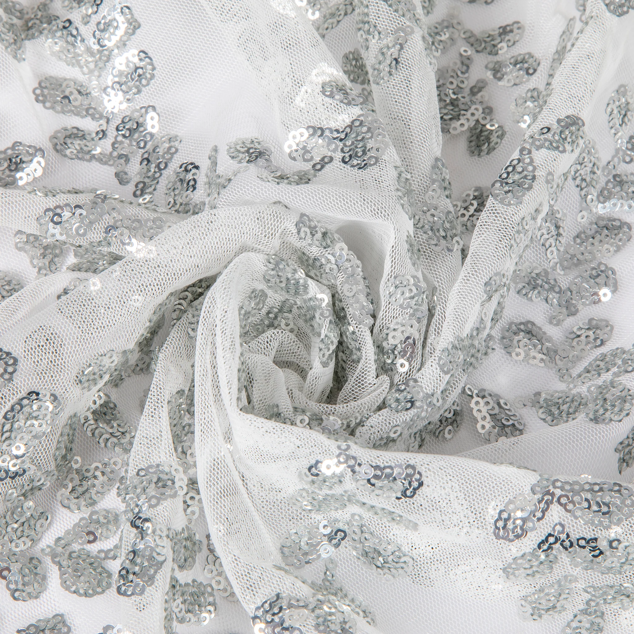 Sequin Vine Tablecloth Overlay 90"x156" Rectangle  - Silver - Image 2