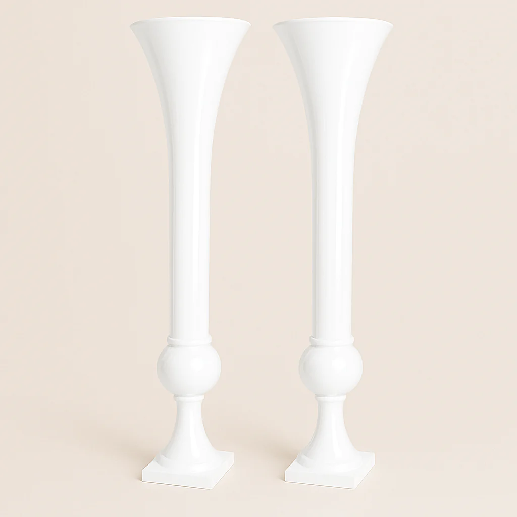 Set of 2 Metal Trumpet Centerpiece Vases - White