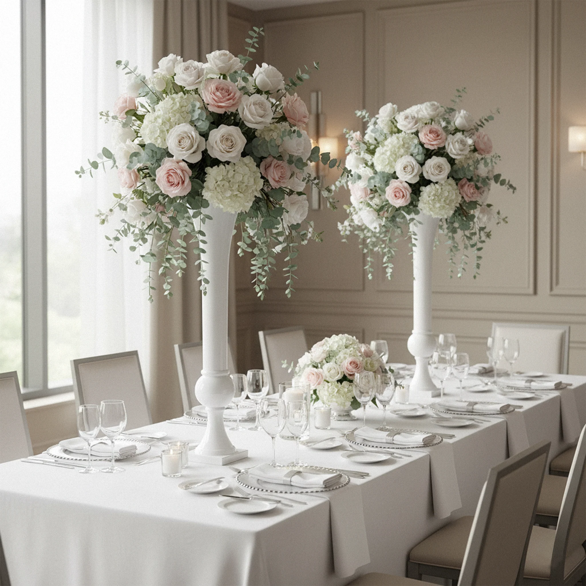 Set of 2 Metal Trumpet Centerpiece Vases - White - Image 2