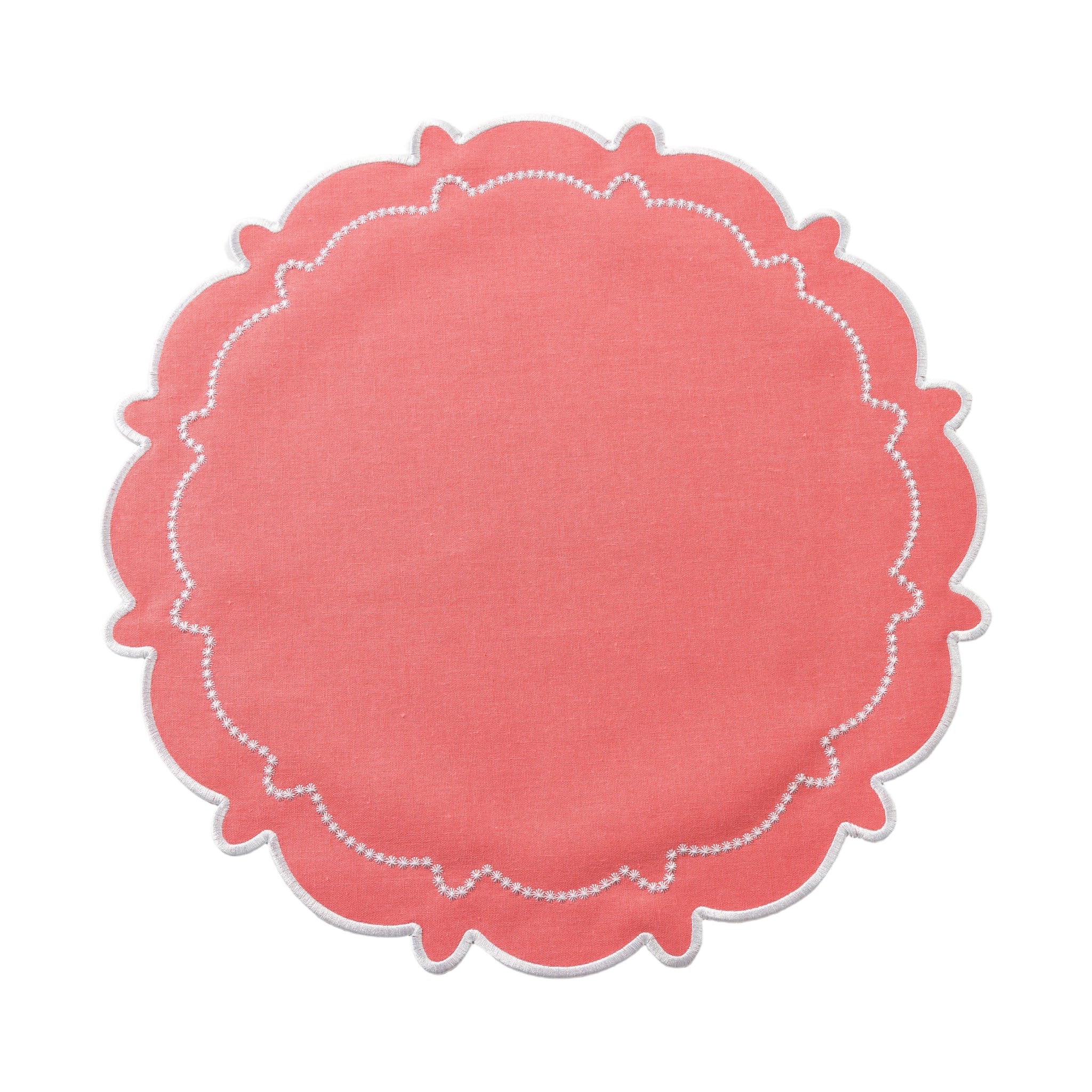 4pc/set Signature Scallop Placemats - Coral/White Trim
