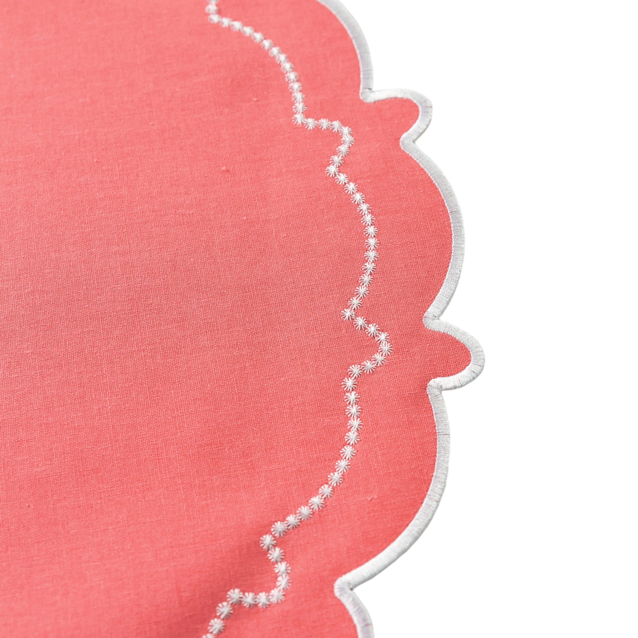 4pc/set Signature Scallop Placemats - Coral/White Trim - Image 4