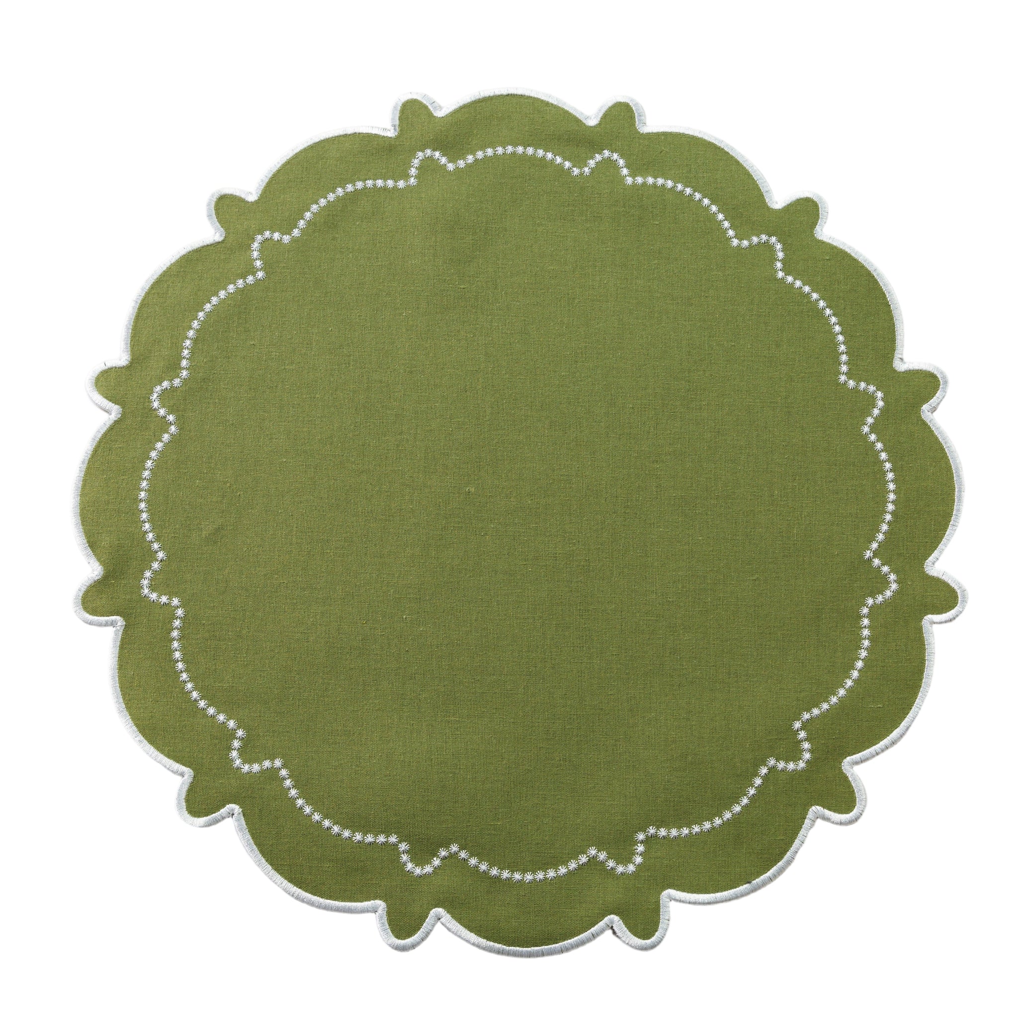 4pc/set Signature Scallop Placemats - Olive Green/White Trim