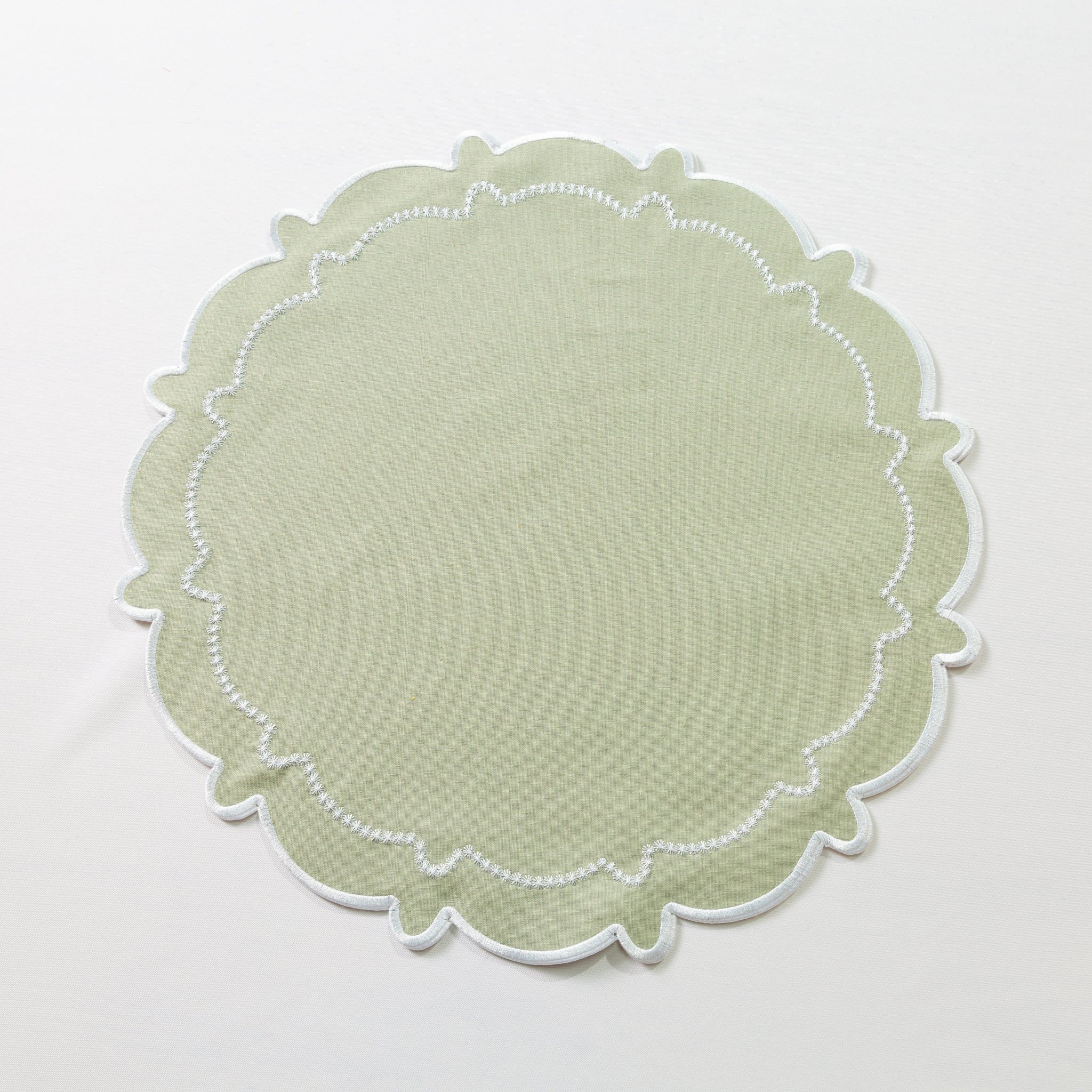 4pc/set Signature Scallop Placemats - Sage Green/White Trim