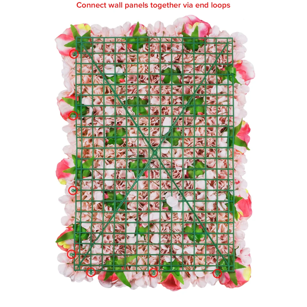 Silk Roses/Hydrangeas Flower Wall Backdrop Panel - Fuchsia & Light Pink - Image 3