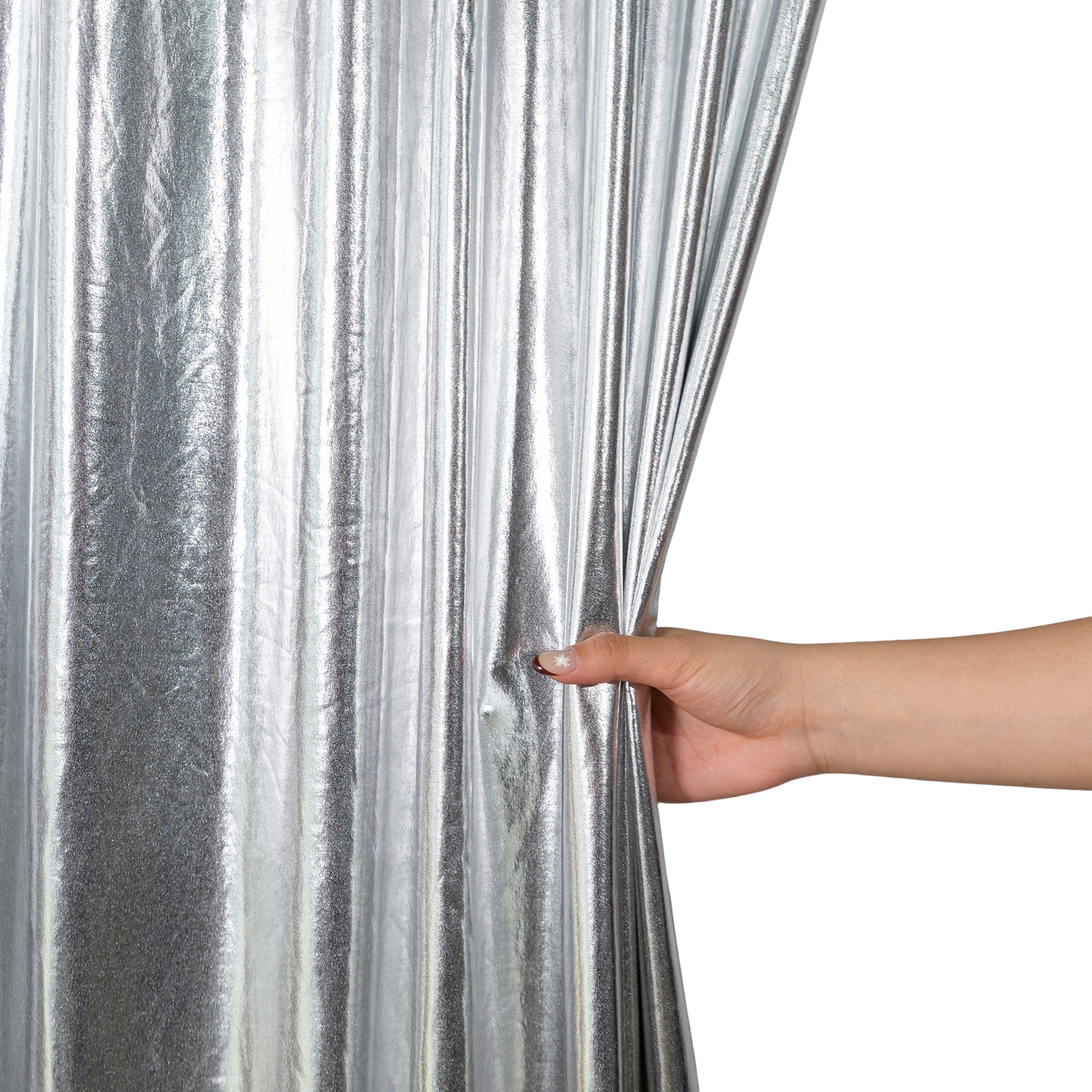 Metallic Silver Spandex Drape Curtain – 14ft x 60" Wrinkle-Free Backdrop Panel - Image 2
