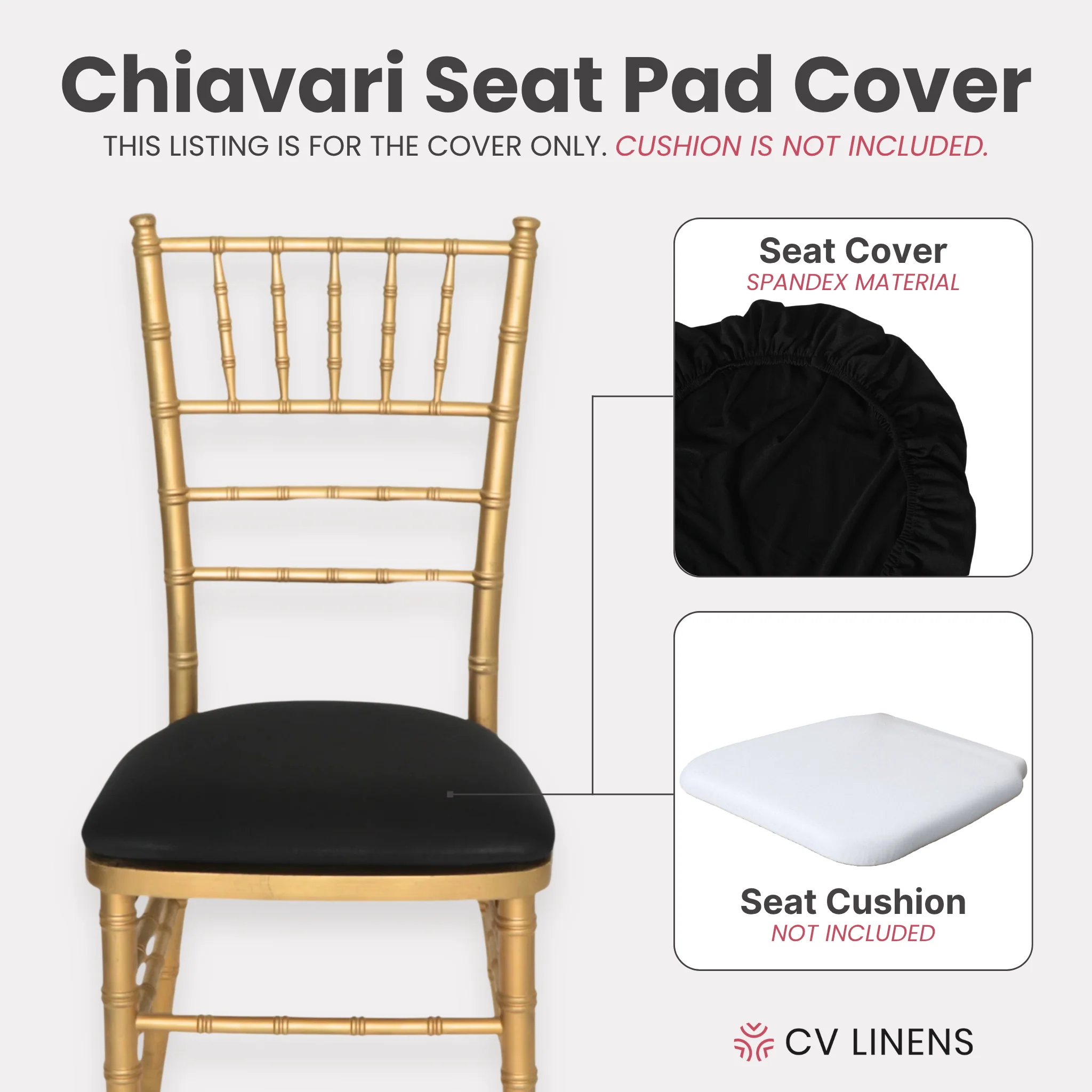 5 pcs/pk Spandex Chiavari Seat Pad Cover - Black - Image 3